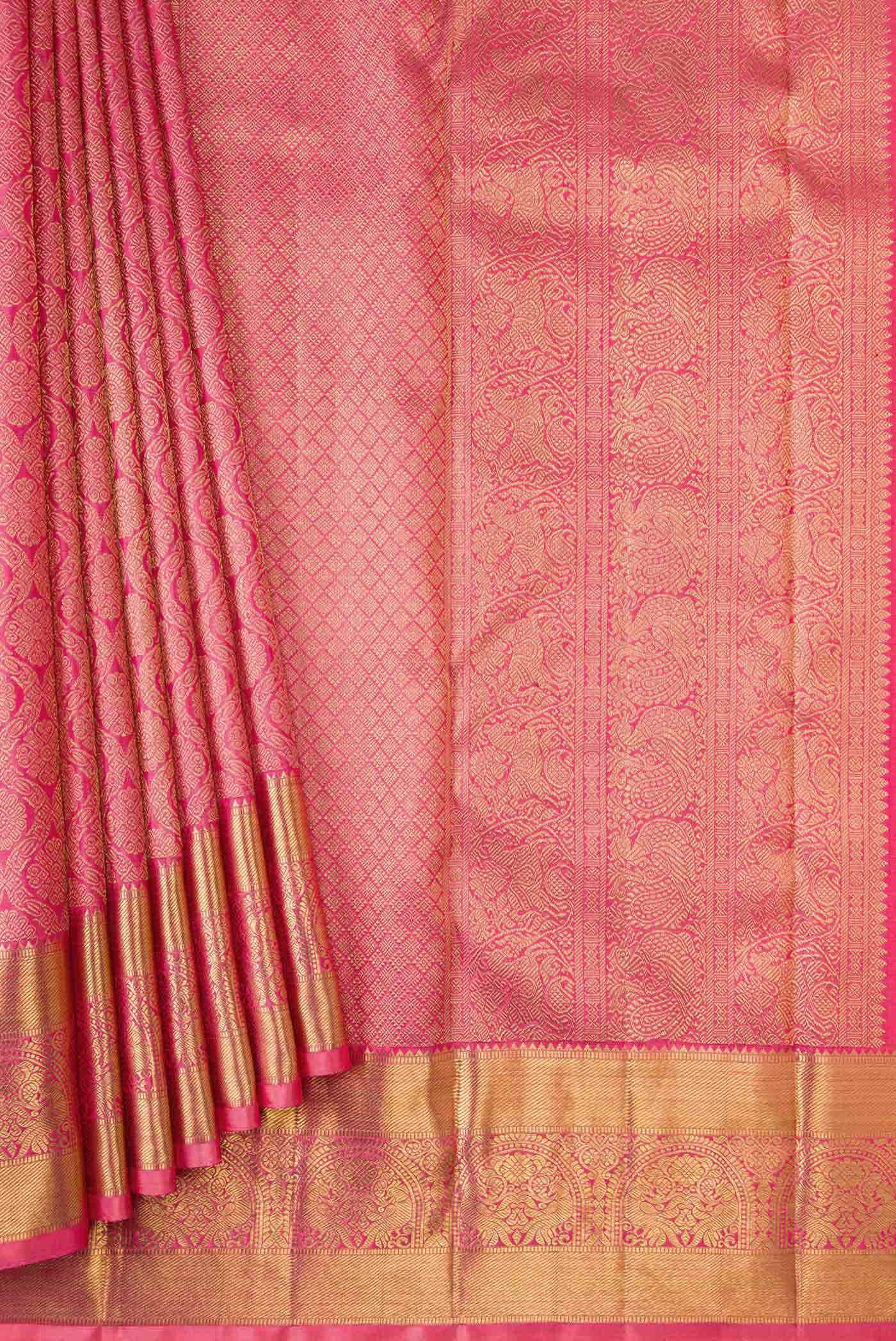 Pure Silk Pure Zari Pink Kanchipuram Saree