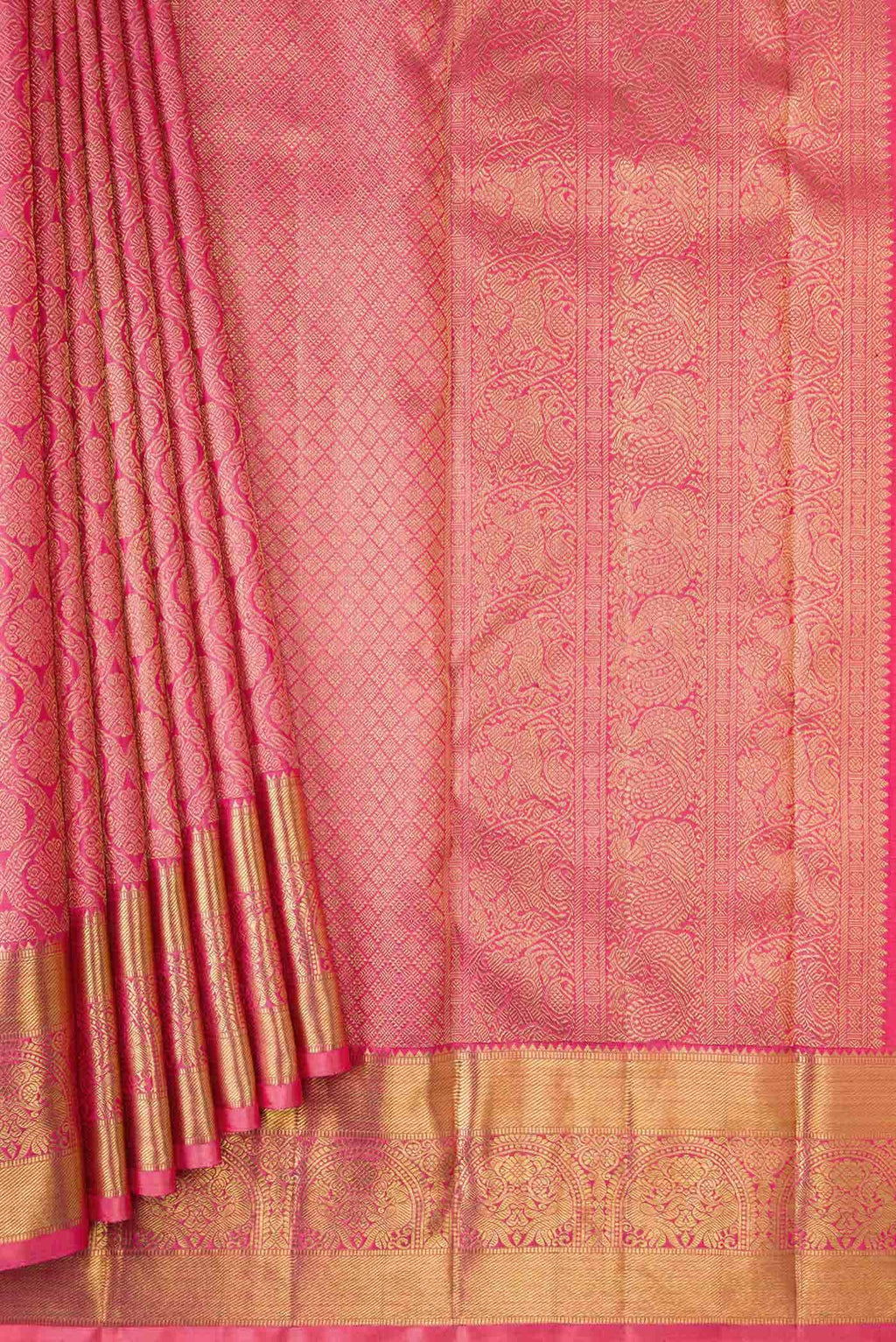 Pure Silk Pure Zari Pink Kanchipuram Saree
