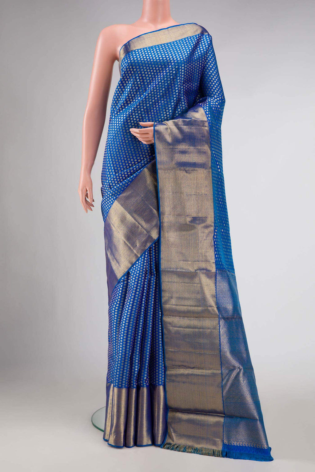 Pure Silk Pure Zari Peacock Blue Dual Tone Kanchipuram Saree