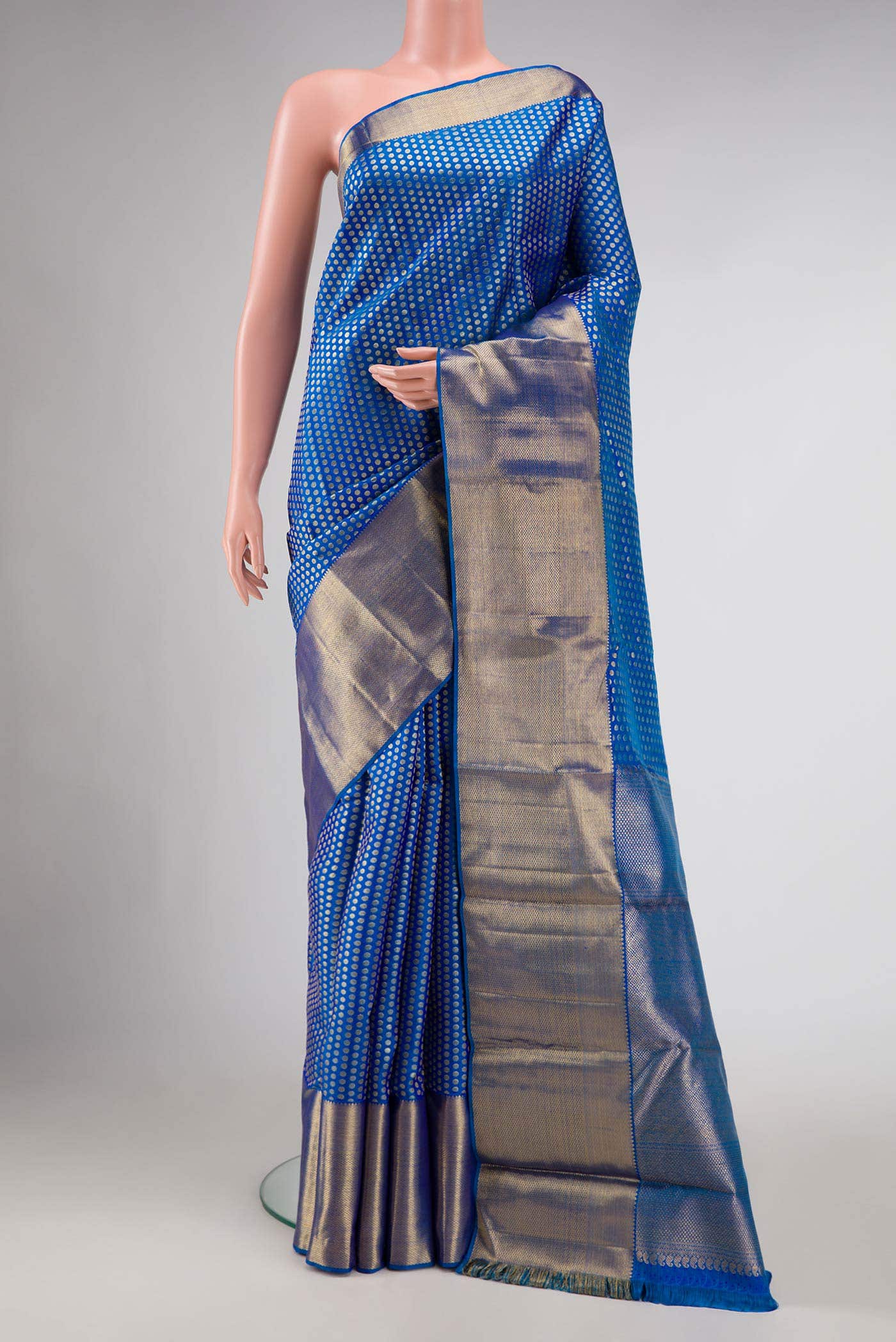 Pure Silk Pure Zari Peacock Blue Dual Tone Kanchipuram Saree