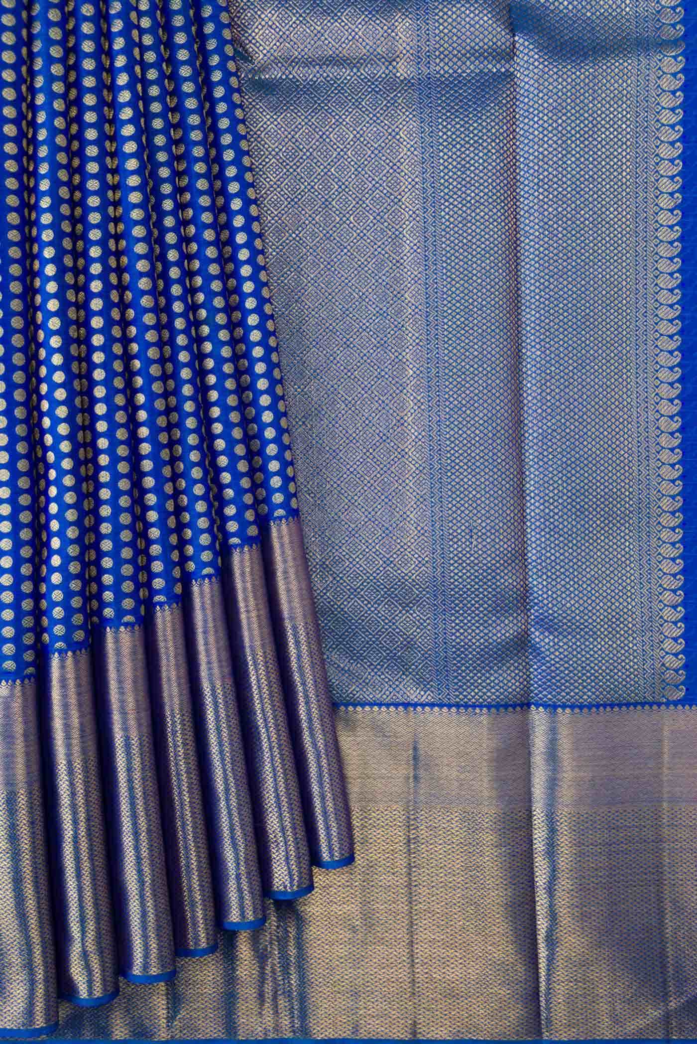 Pure Silk Pure Zari Peacock Blue Dual Tone Kanchipuram Saree