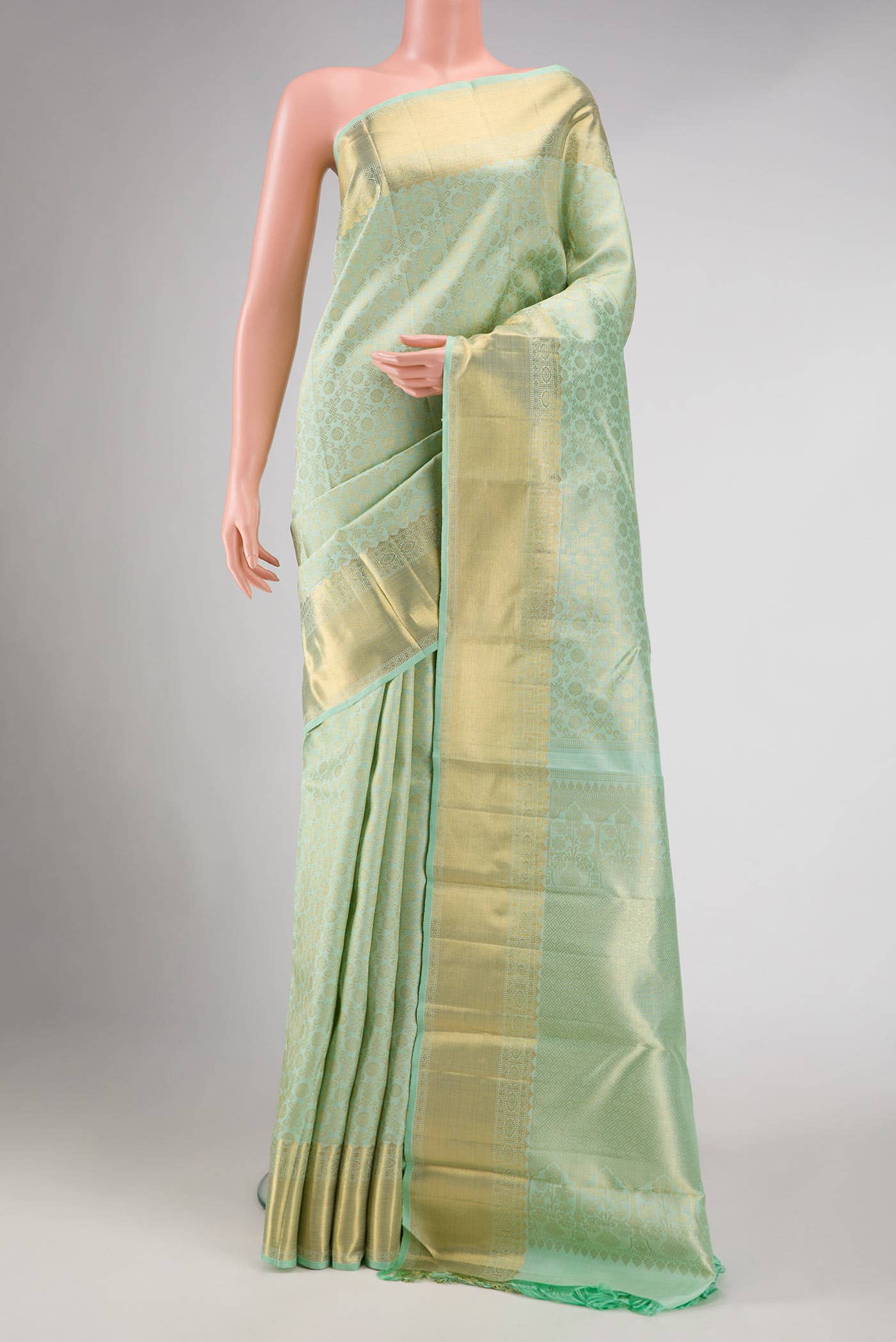 Pure Silk Pure Zari Light Green Kanjivaram Saree