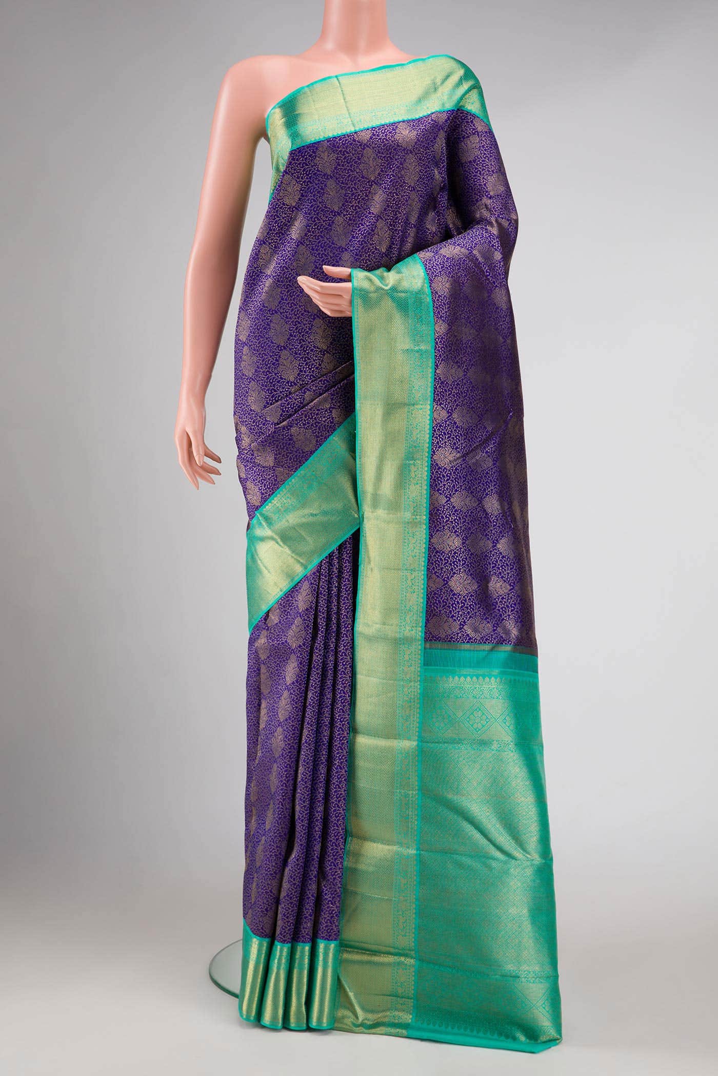 Pure Silk Pure Zari Royal Blue Kanchipuram Saree