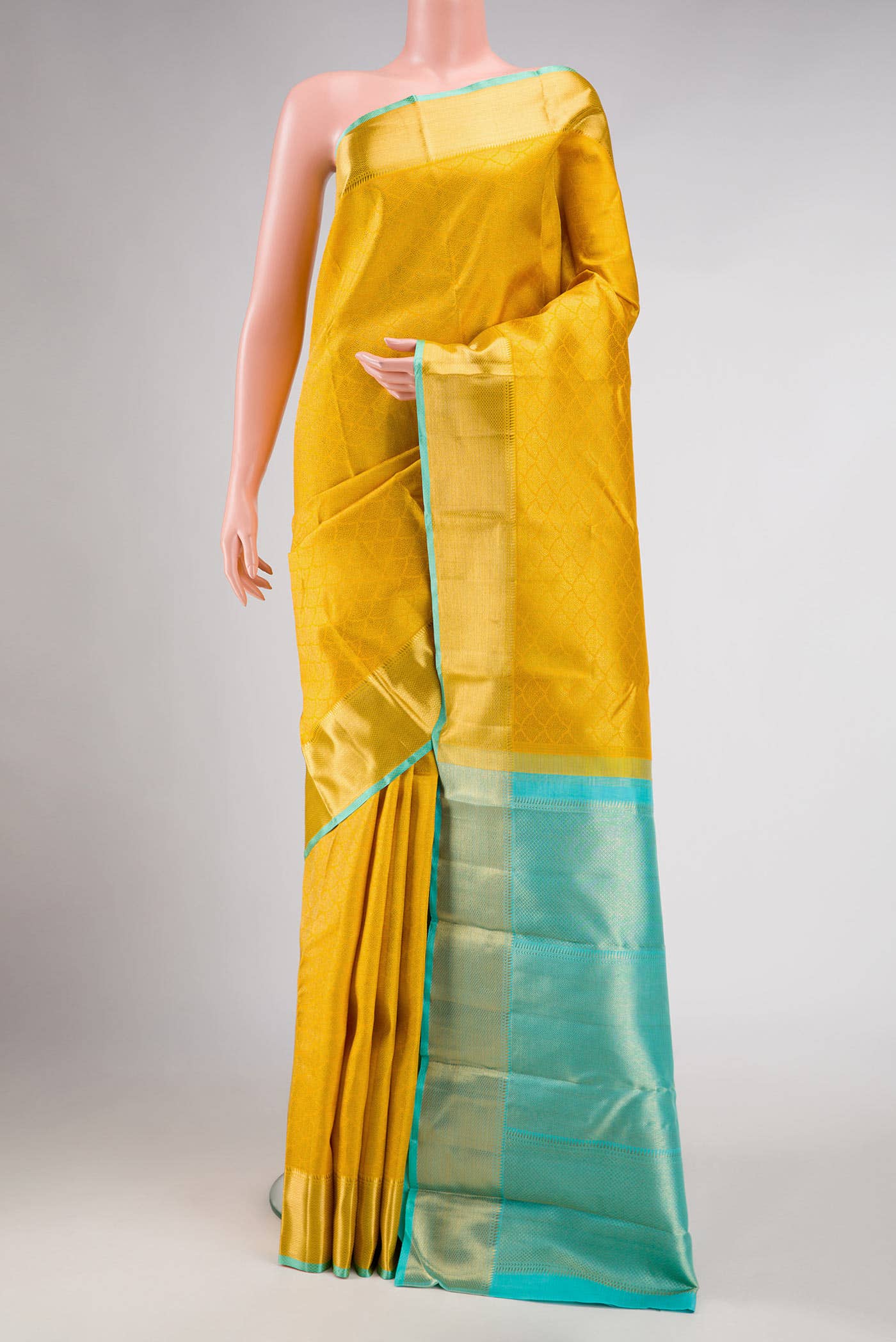 Pure Silk Pure Zari Yellow Dual Tone Kanchipuram Saree