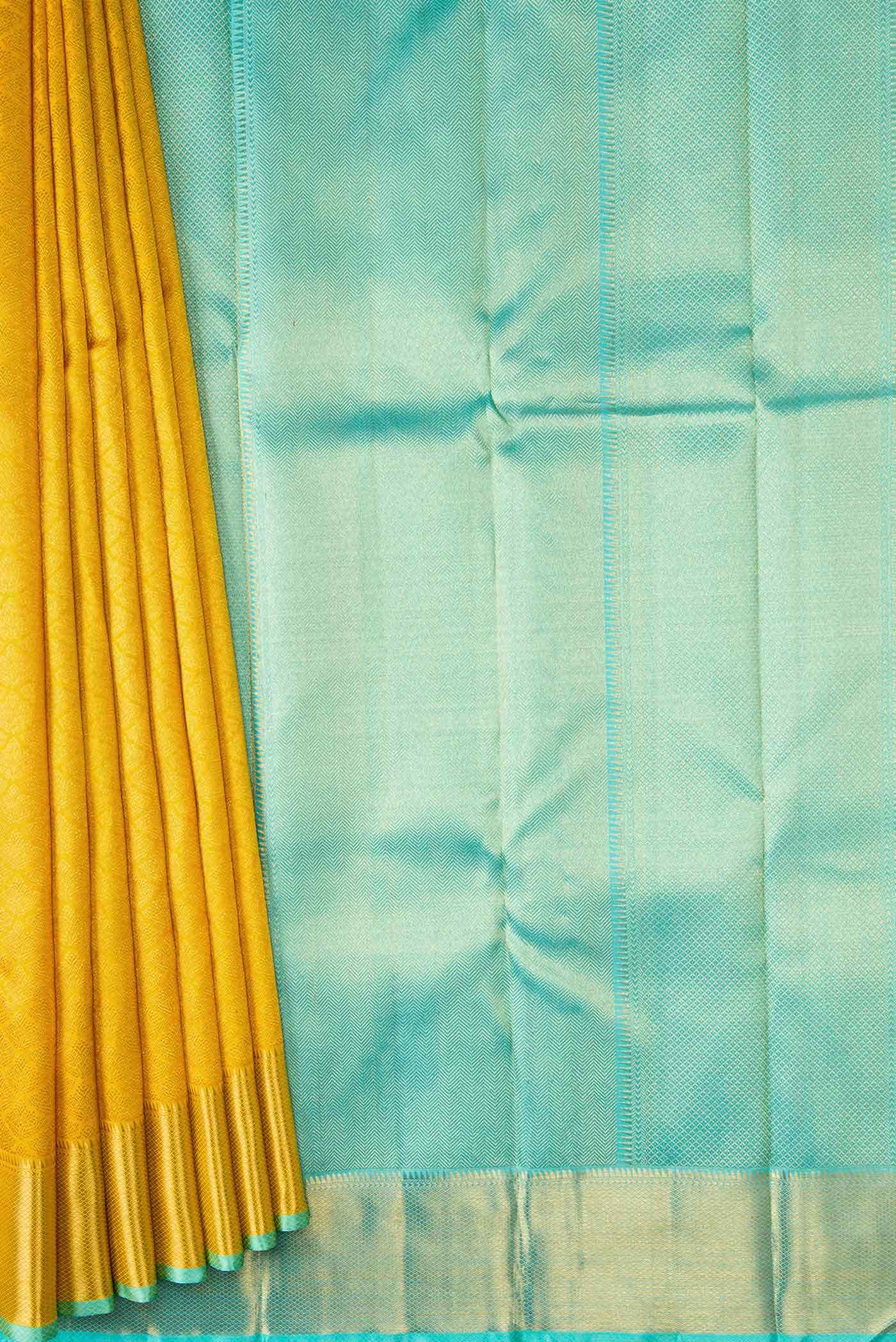 Pure Silk Pure Zari Yellow Dual Tone Kanchipuram Saree