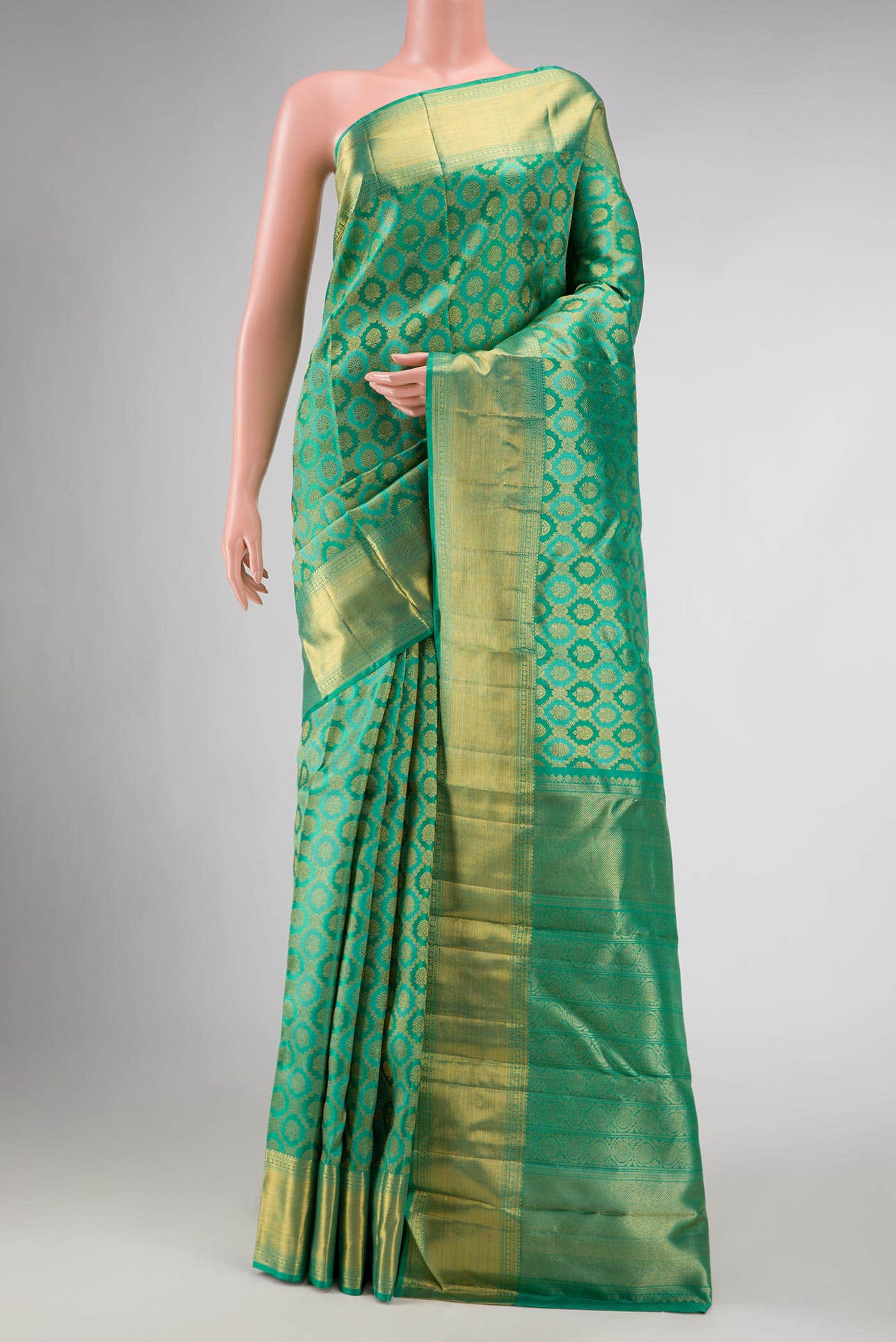 Pure Silk Pure Zari Green Dual Tone Kanchipuram Saree
