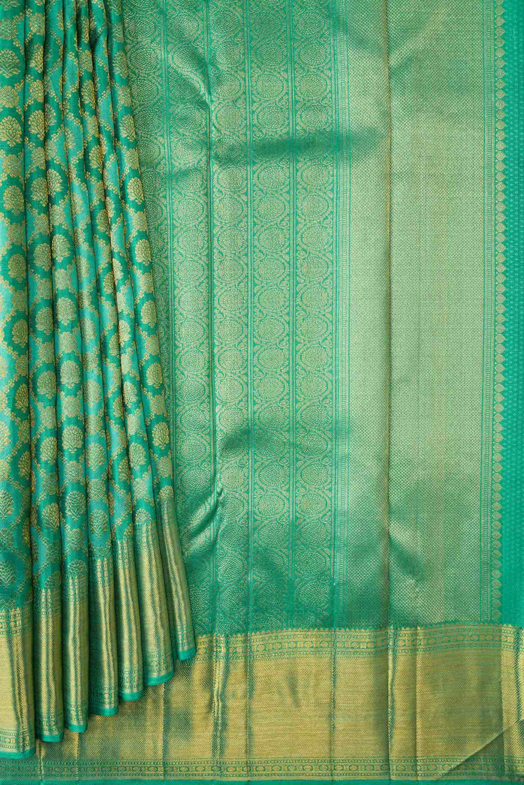 Pure Silk Pure Zari Green Dual Tone Kanchipuram Saree