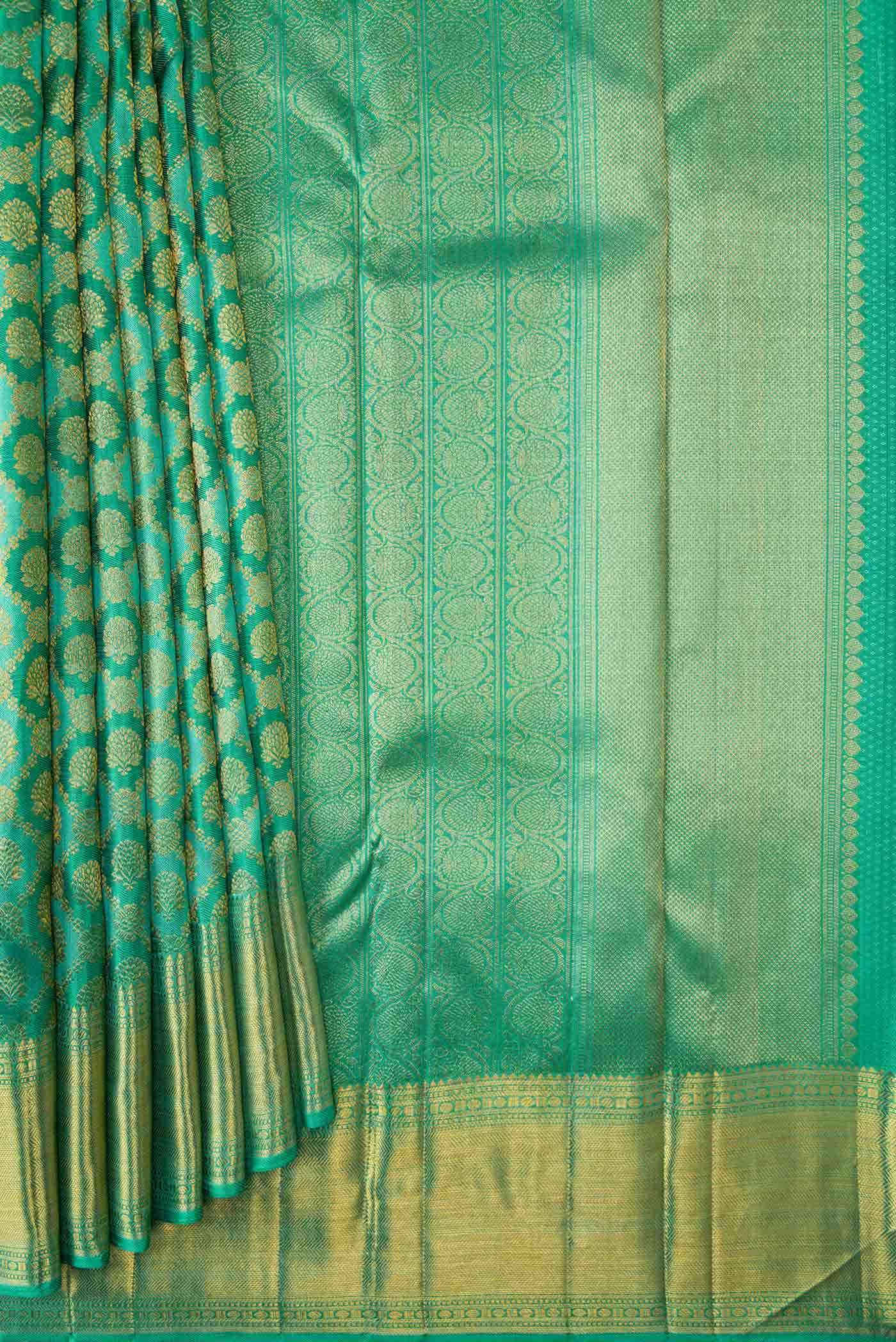 Pure Silk Pure Zari Green Dual Tone Kanchipuram Saree