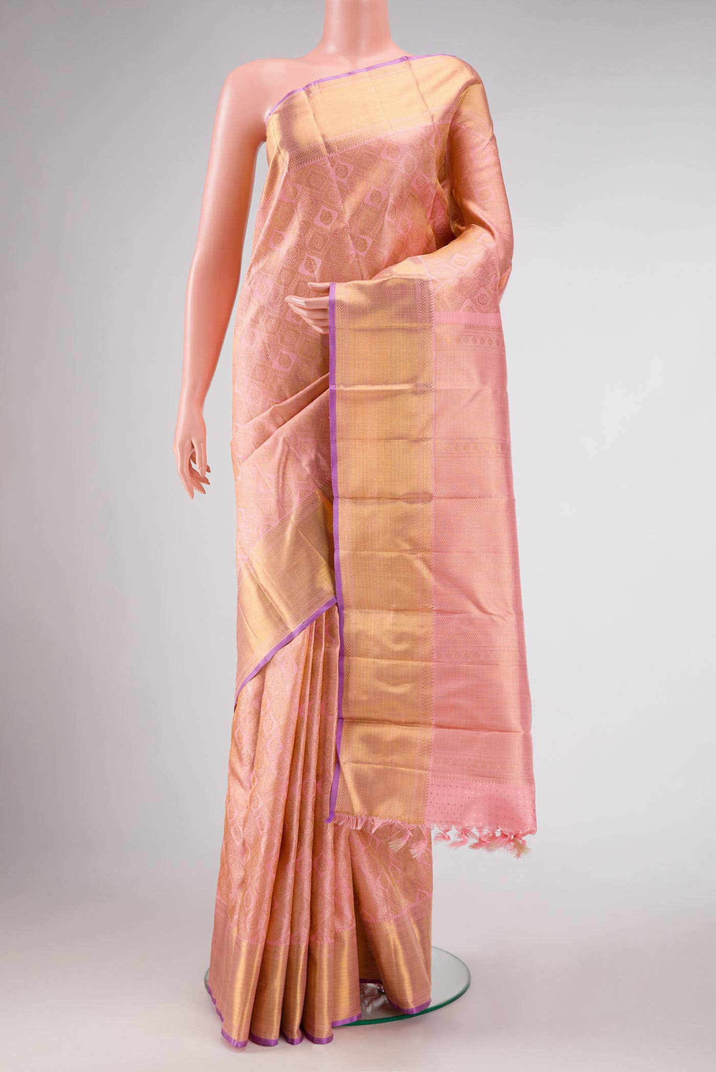 Pure Silk Pure Zari Rose pink Kanjivaram Saree