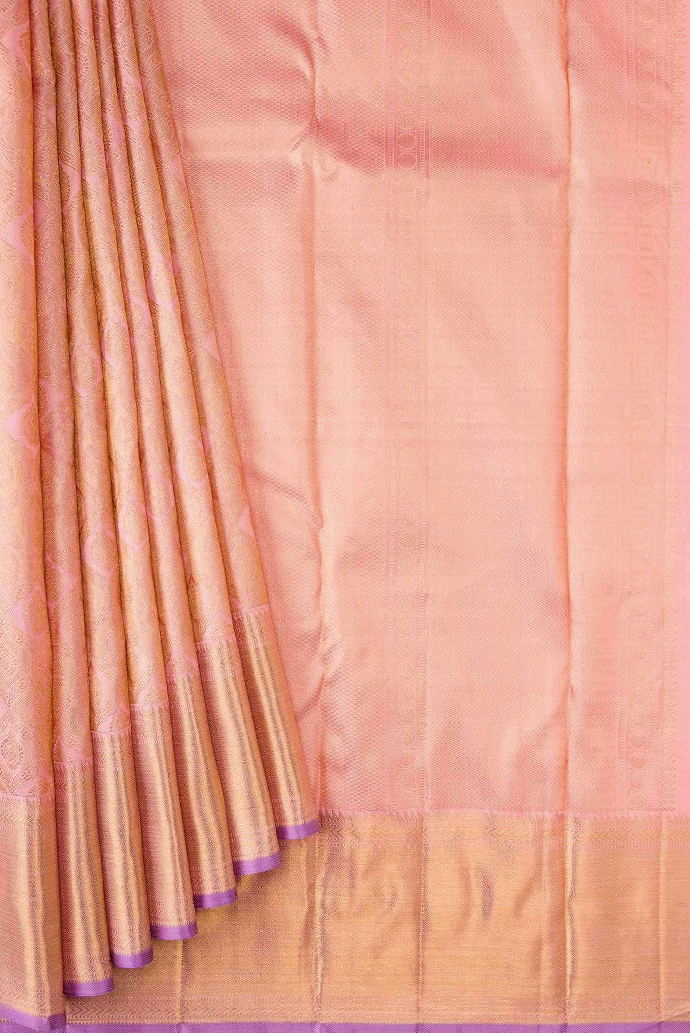 Pure Silk Pure Zari Rose pink Kanjivaram Saree