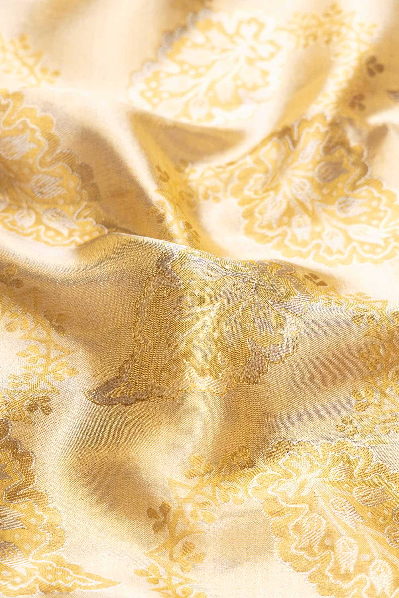 Pure Silk Pure Zari Gold Dual Tone Kanchipuram Tissue Saree