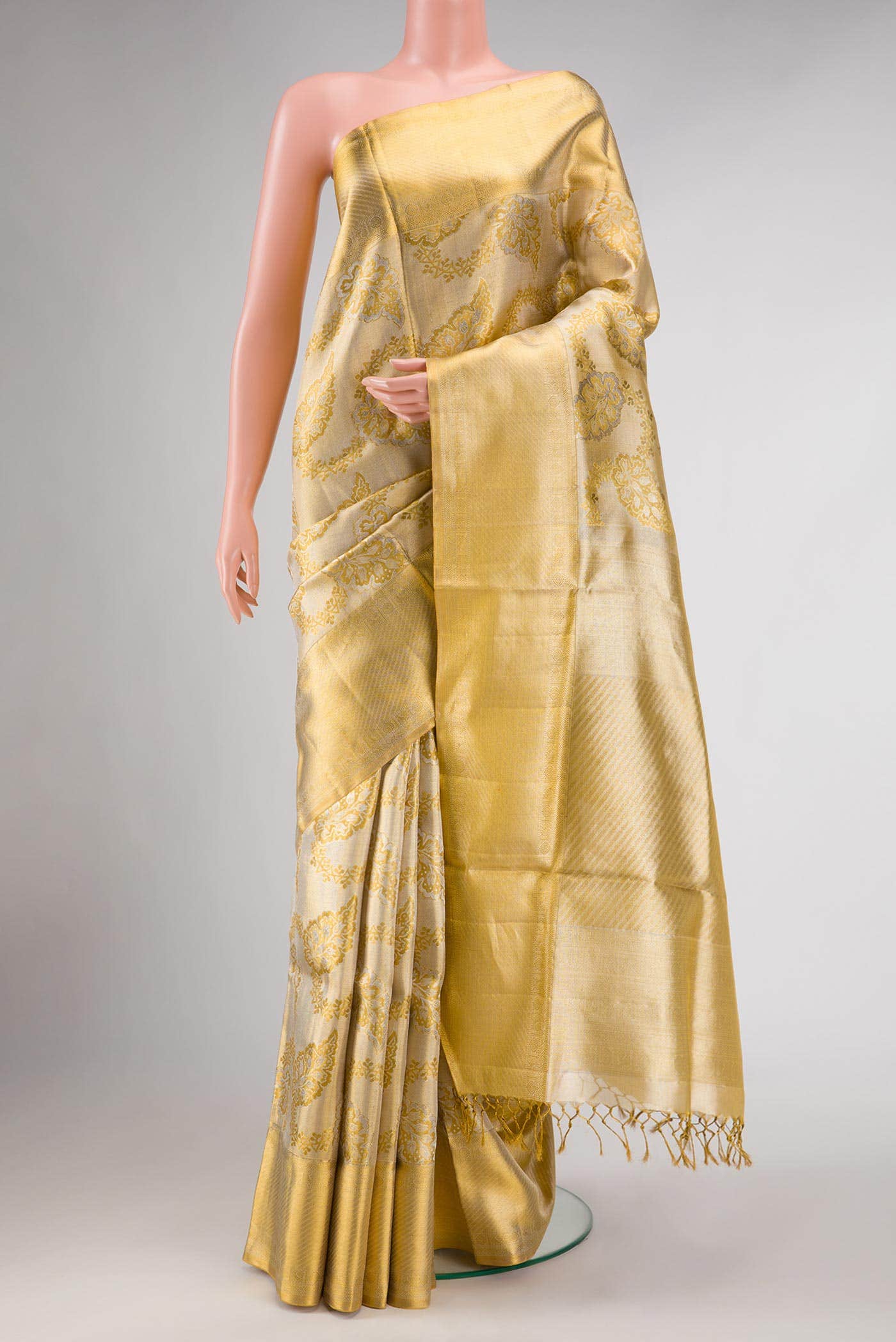 Pure Silk Pure Zari Gold Dual Tone Kanchipuram Tissue Saree