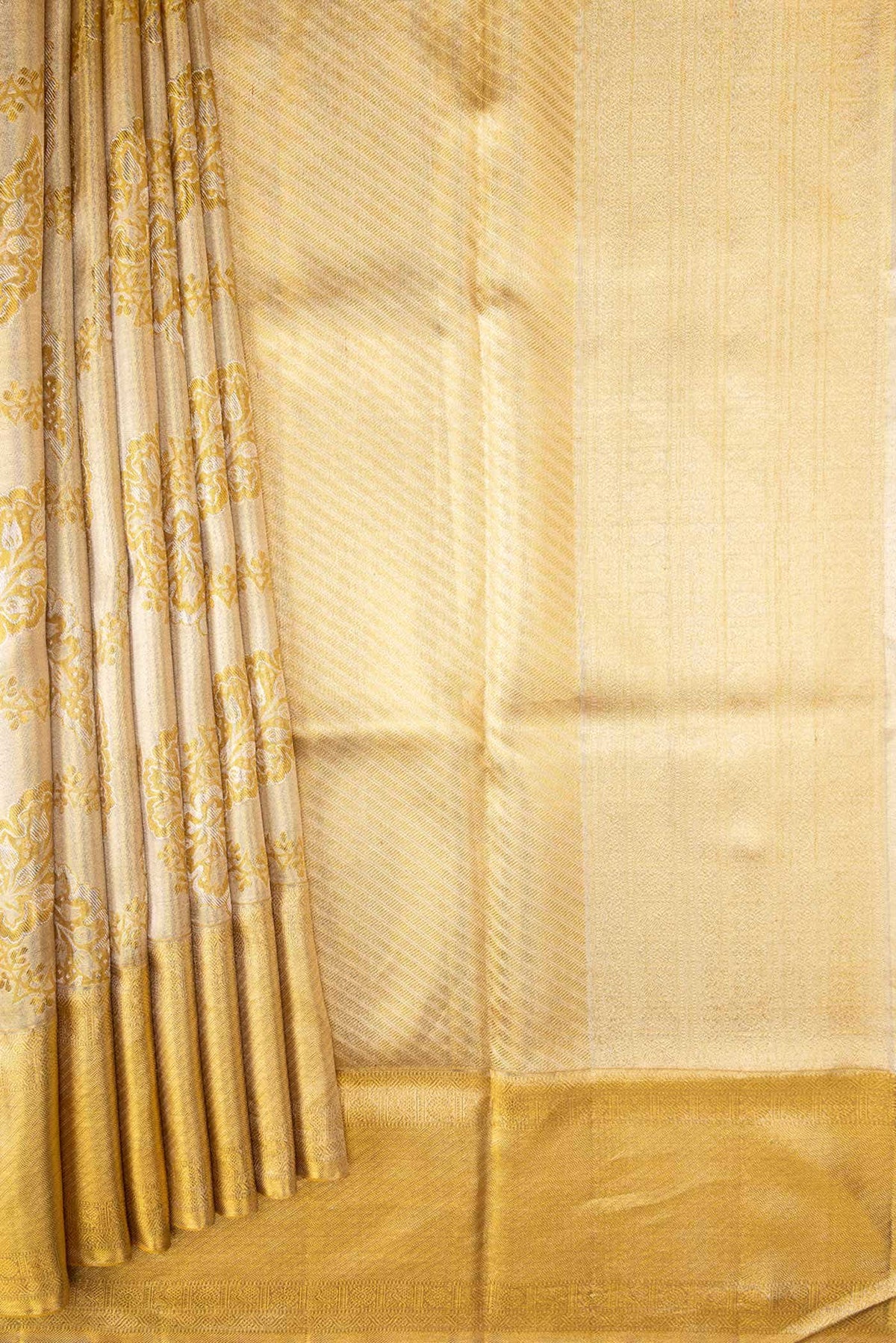 Pure Silk Pure Zari Gold Dual Tone Kanjivaram Tissue Saree