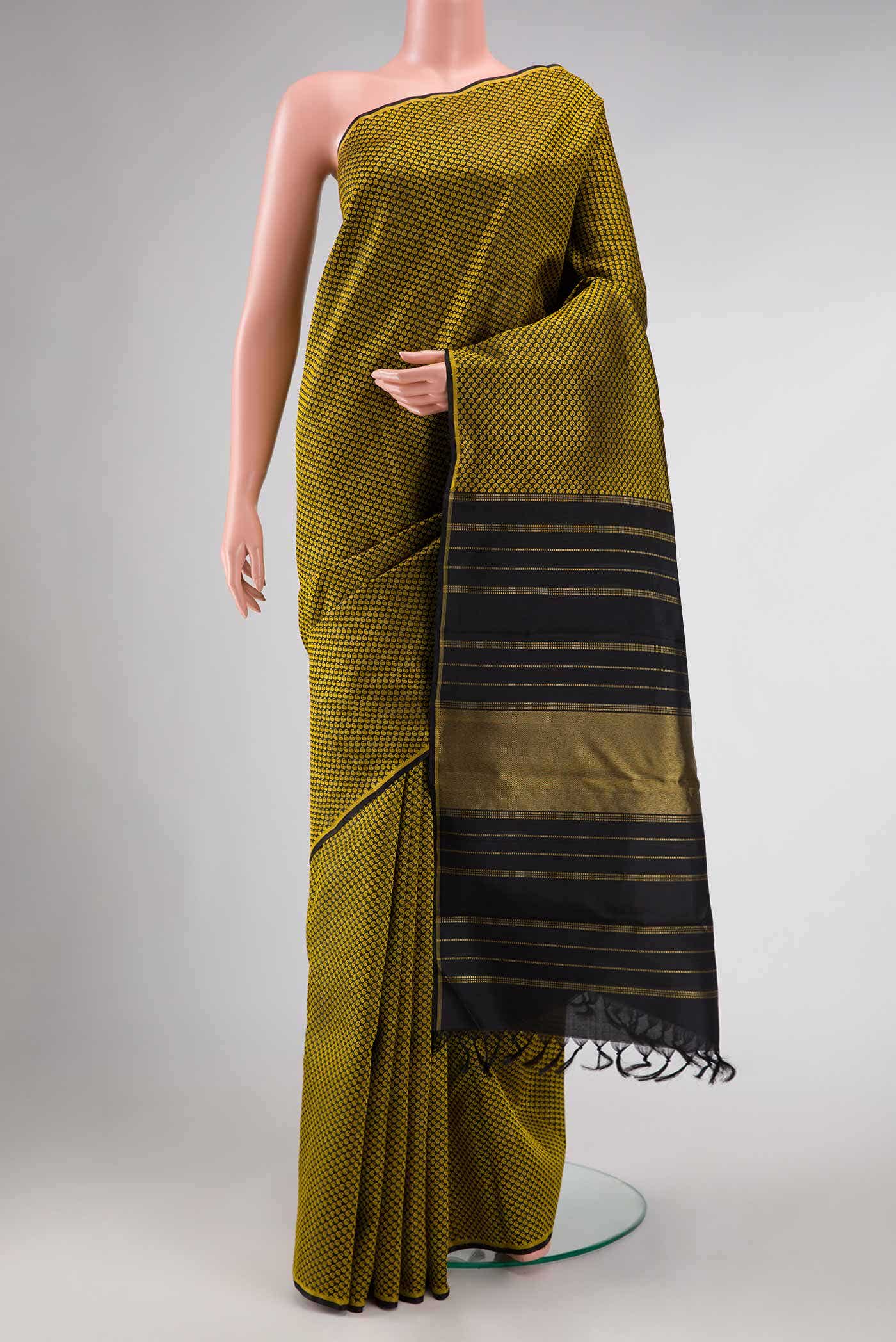 Pure Silk Pure Zari Black Dual Tone Kanchipuram Saree