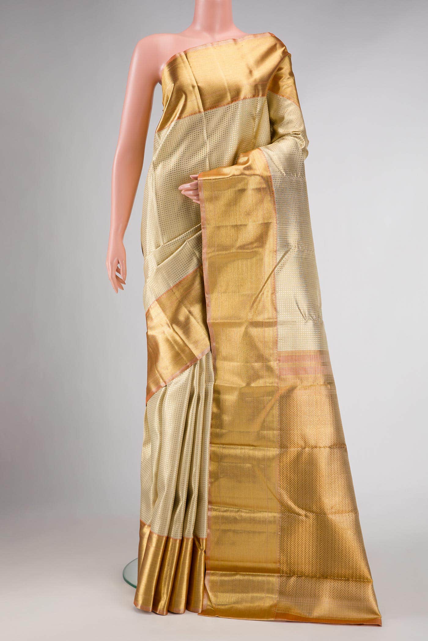 Pure Silk Pure Zari Gold Dual Tone Kanchipuram Tissue Saree