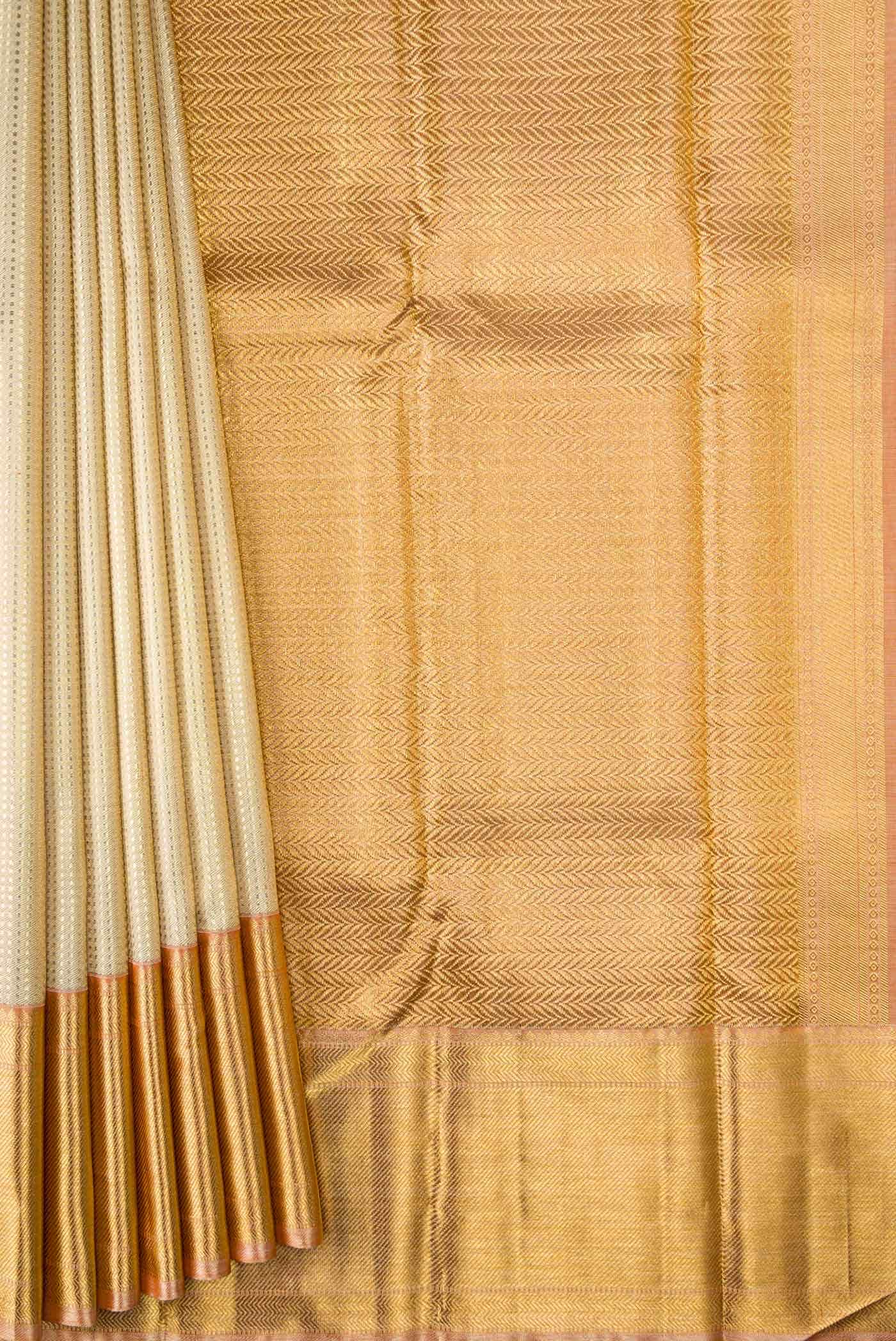 Pure Silk Pure Zari Gold Dual Tone Kanchipuram Tissue Saree