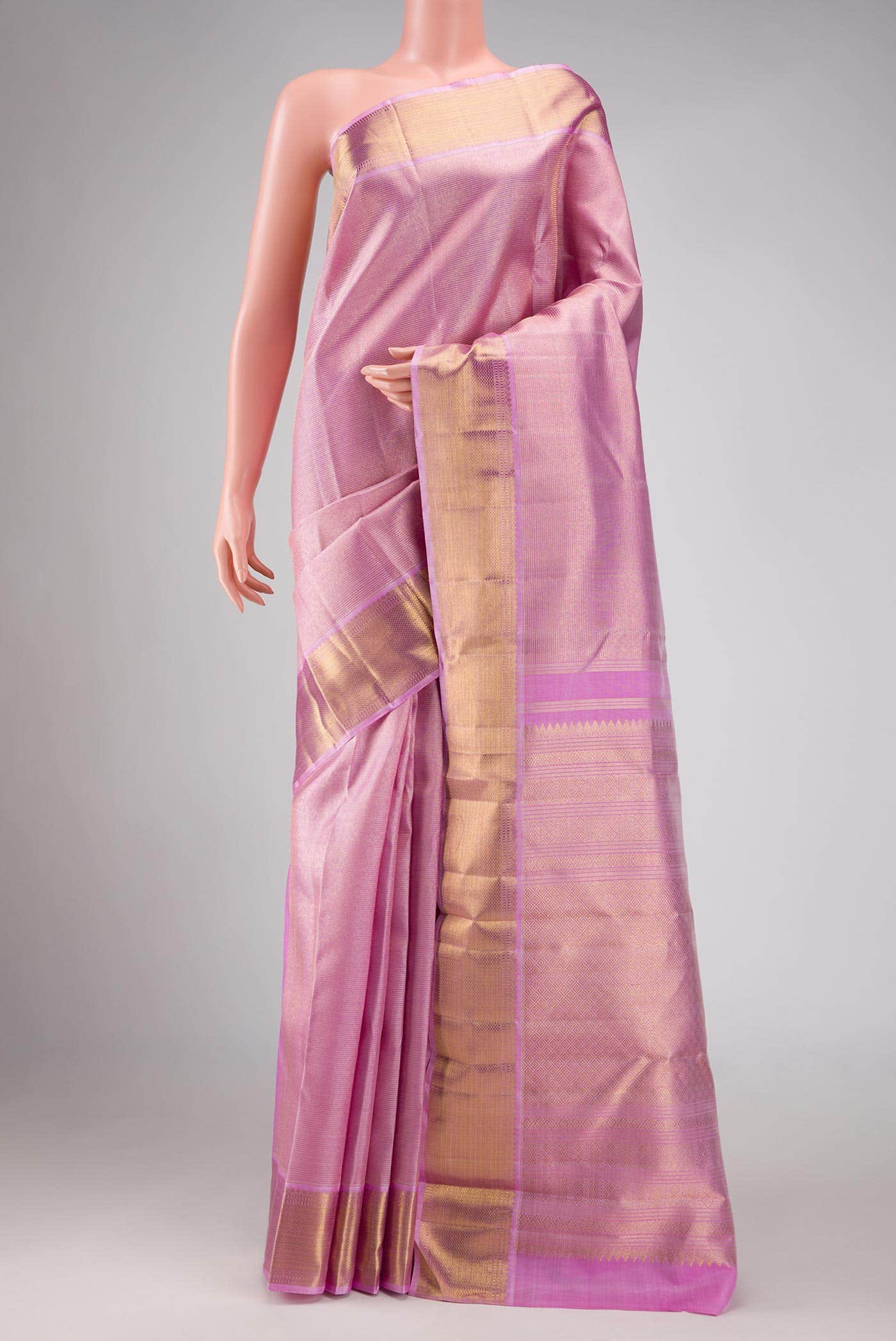Pure Silk Pure Zari Lavender Kanchipuram Tissue Saree