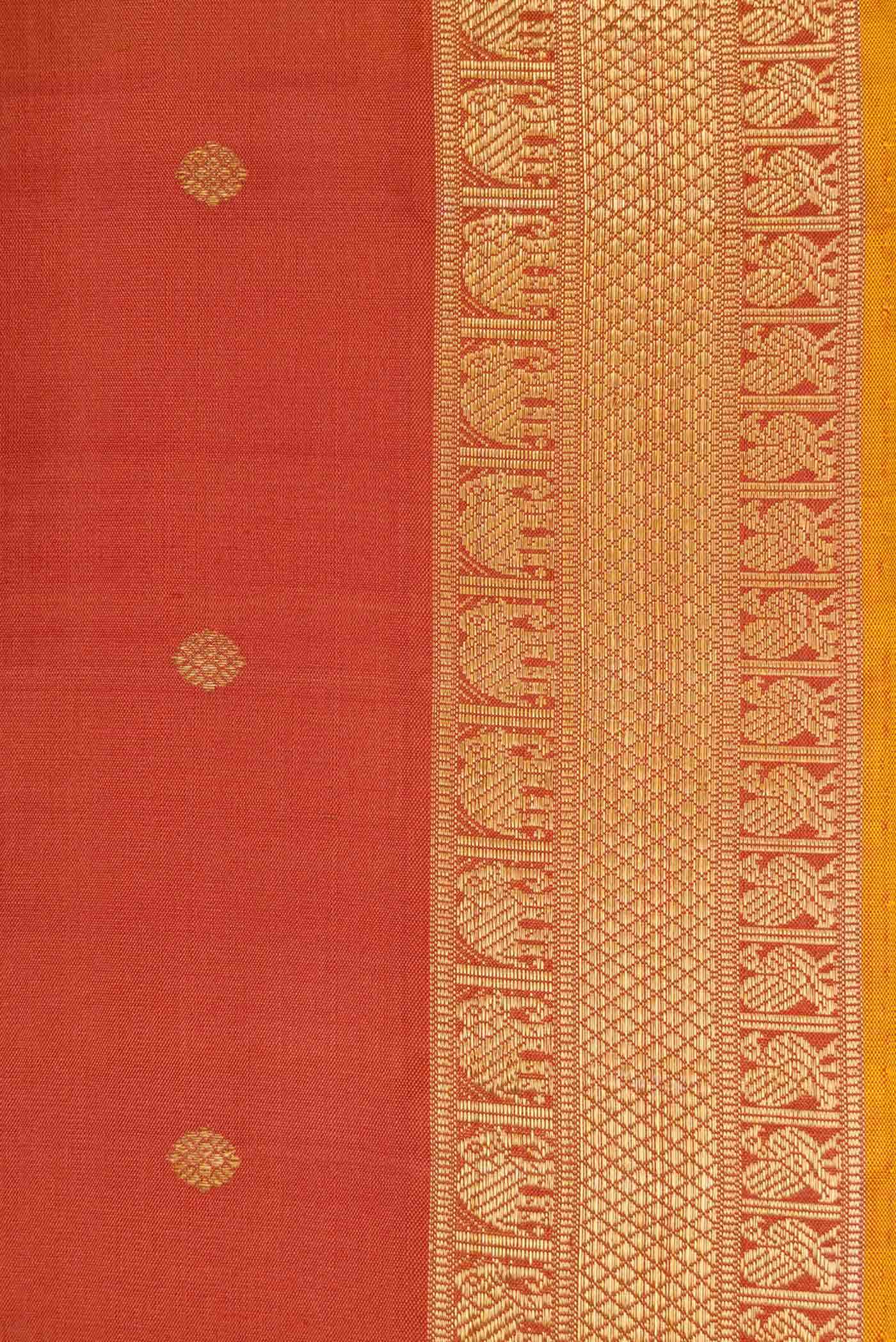 Pure Silk Pure Zari Brick Orange Kanchipuram Saree