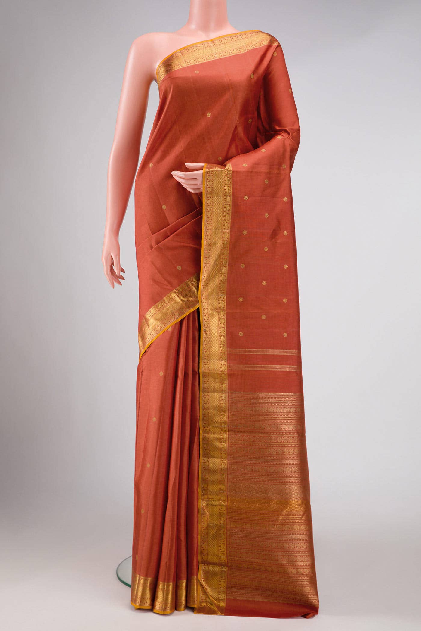 Pure Silk Pure Zari Brick Orange Kanchipuram Saree