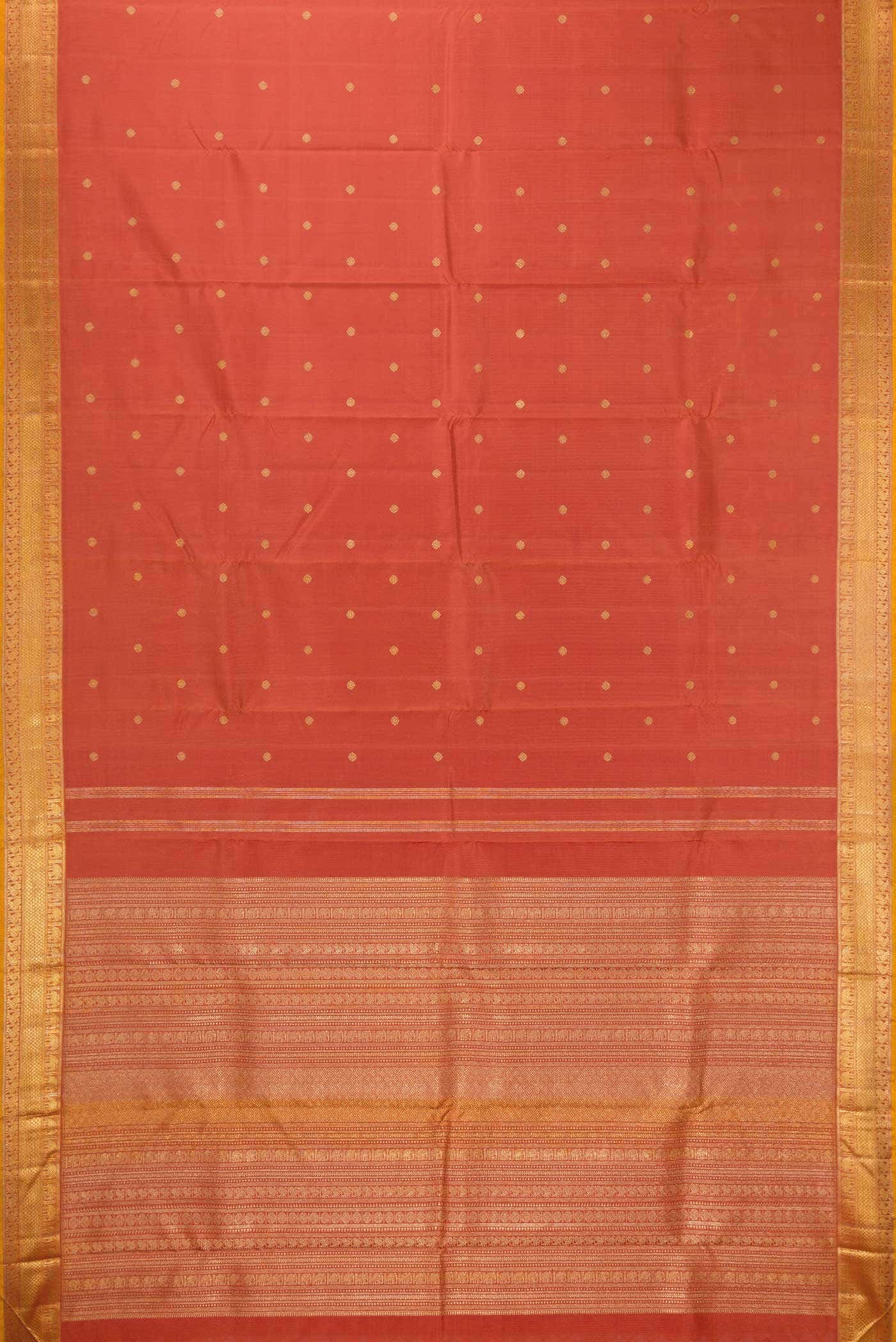 Pure Silk Pure Zari Brick Orange Kanchipuram Saree