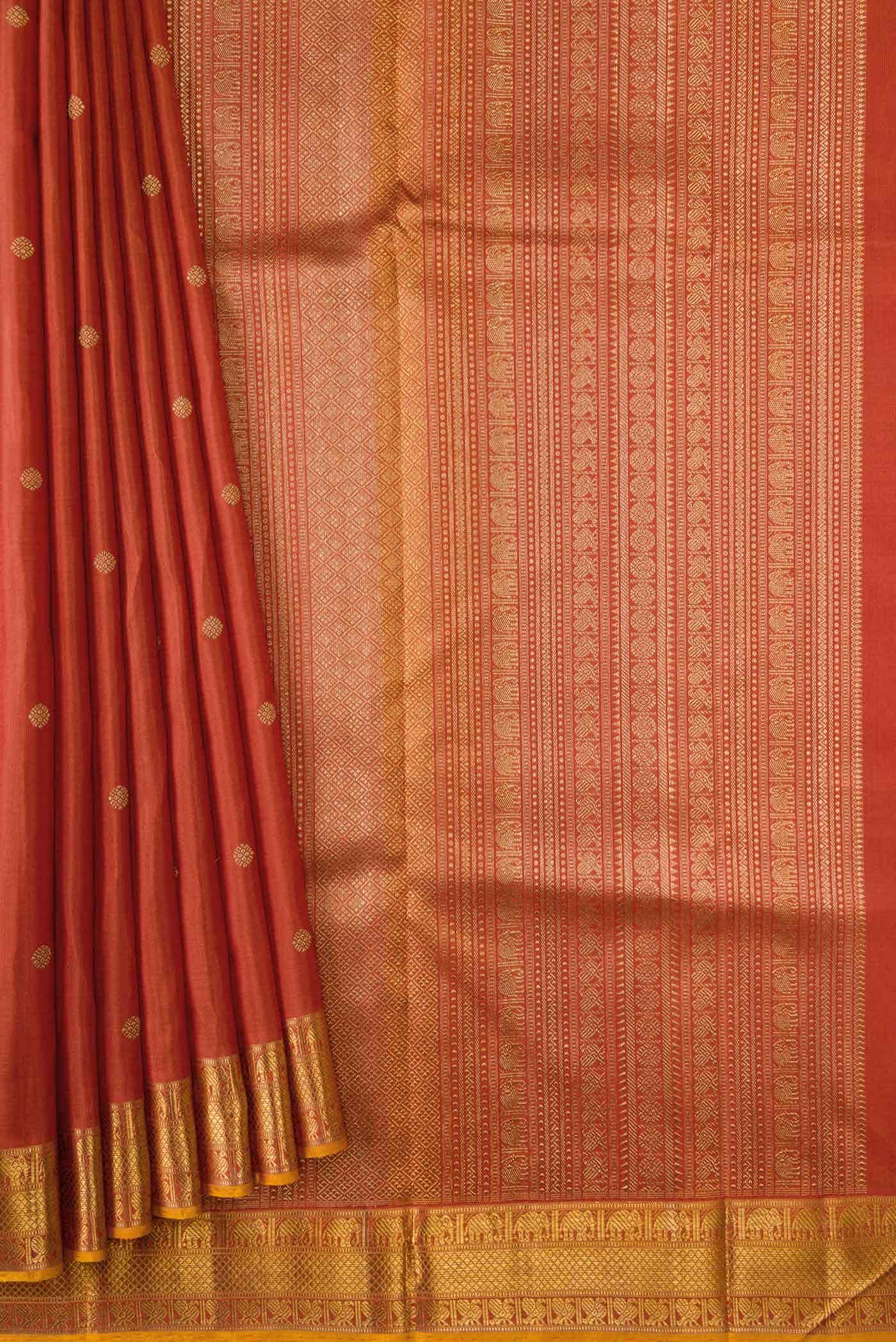Pure Silk Pure Zari Brick Orange Kanchipuram Saree