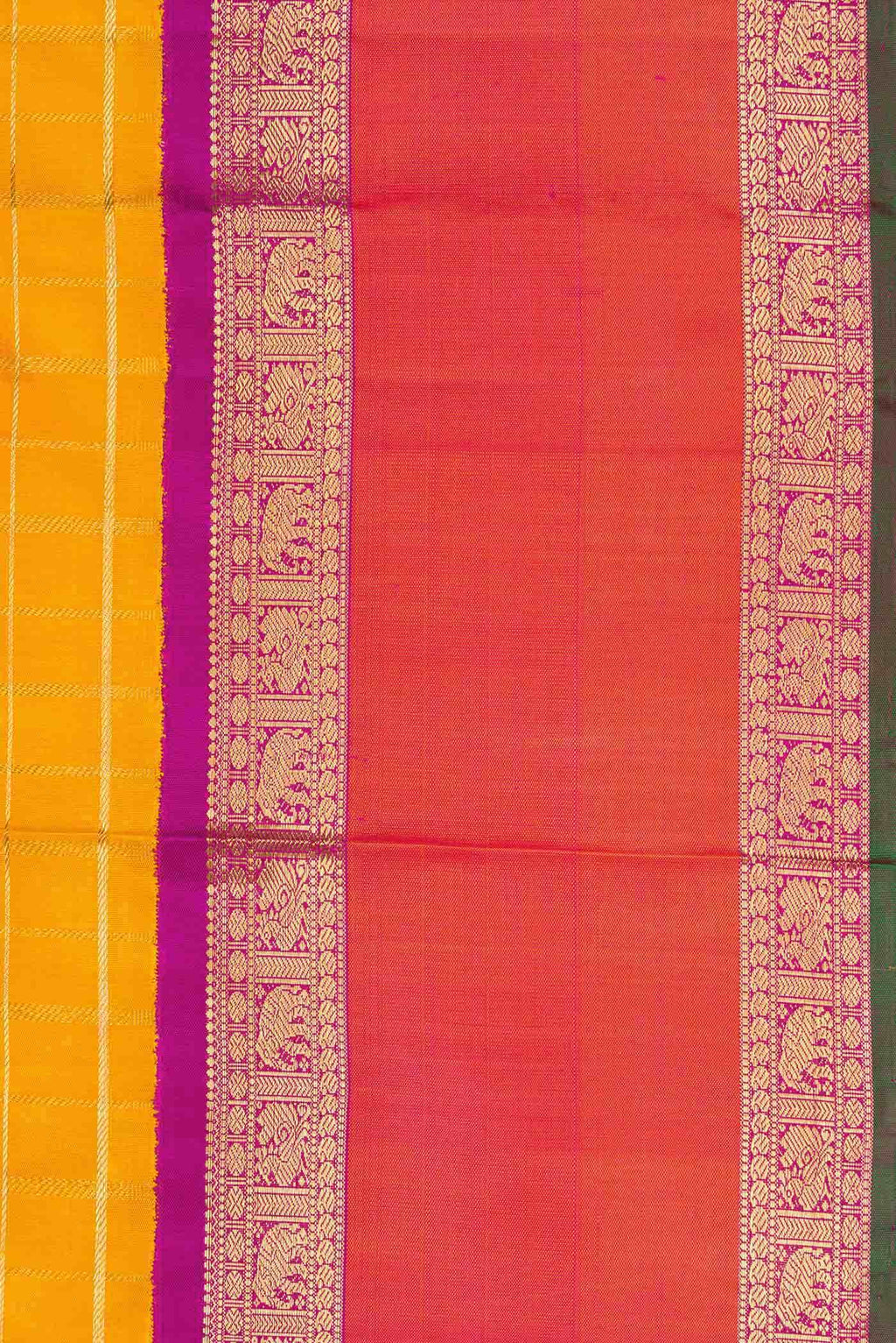 Pure Silk Pure Zari Mustard Dual Tone Kanchipuram Saree