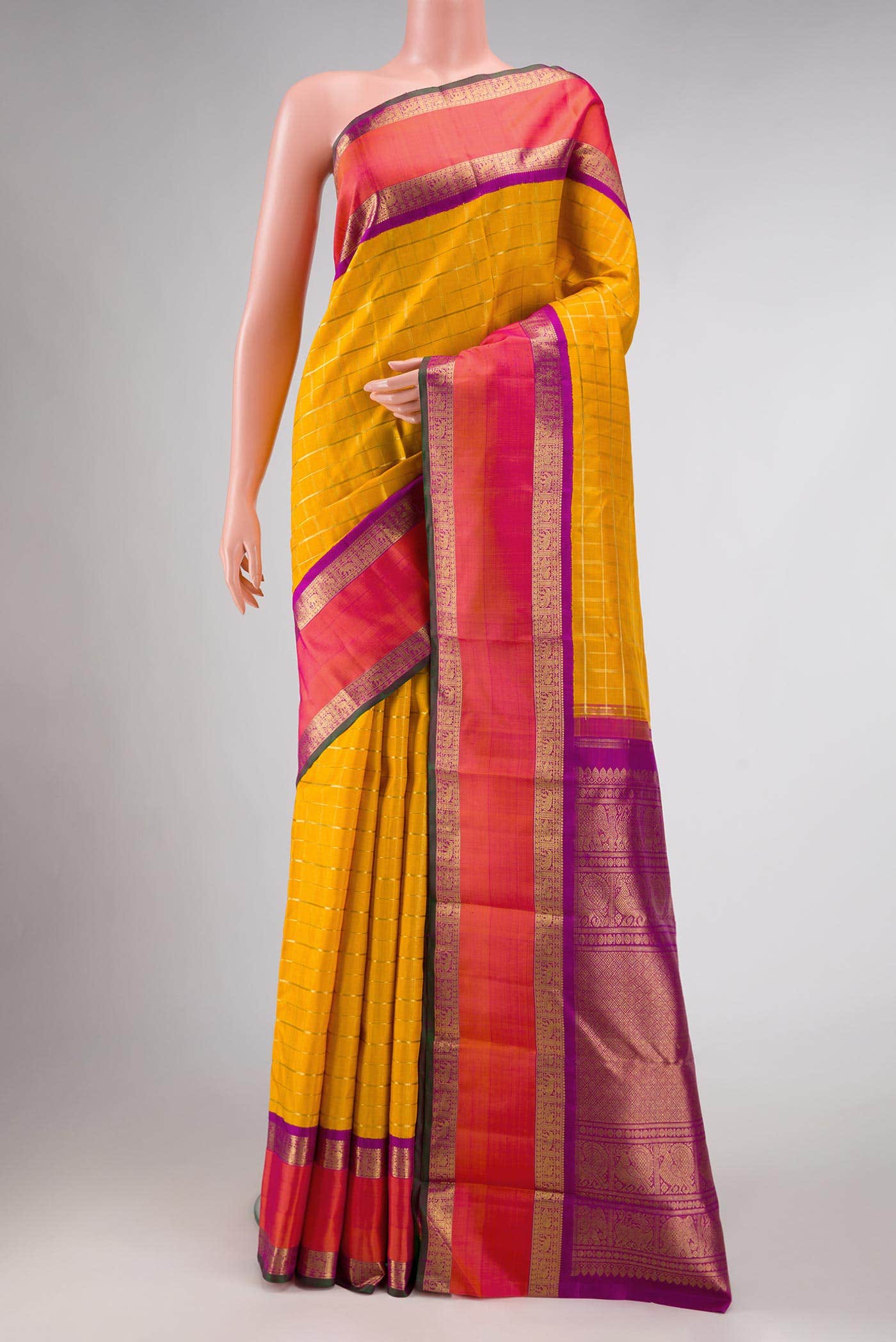 Pure Silk Pure Zari Mustard Dual Tone Kanchipuram Saree