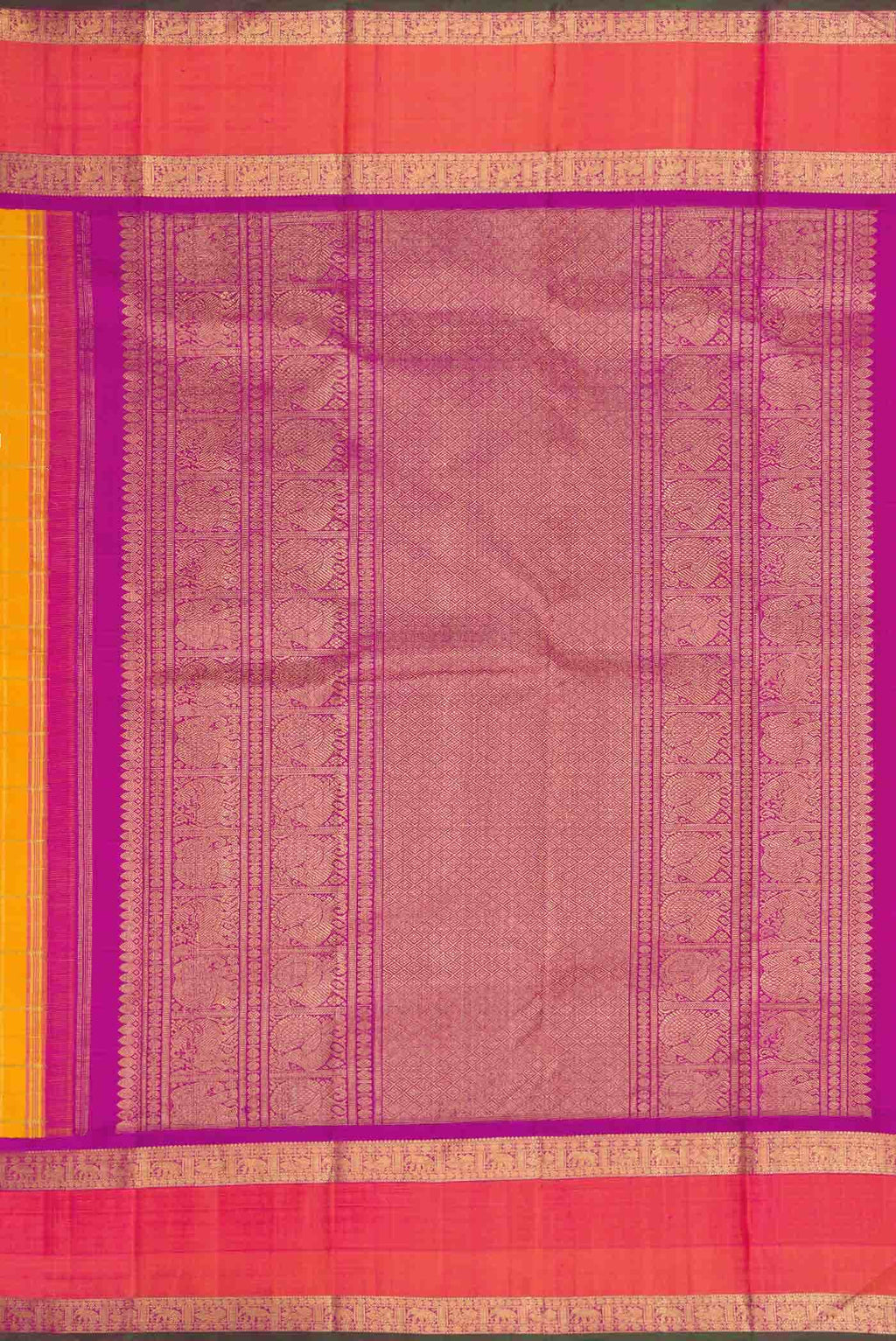 Pure Silk Pure Zari Mustard Dual Tone Kanchipuram Saree