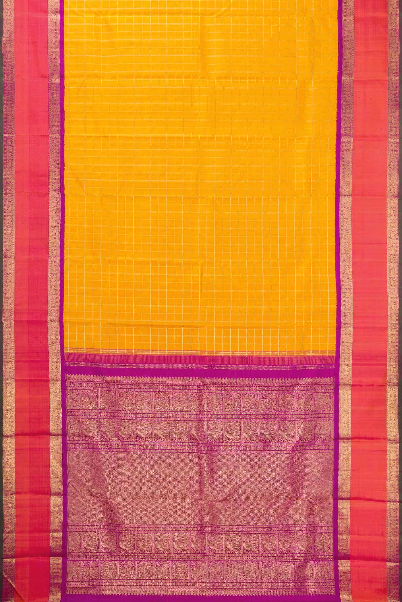 Pure Silk Pure Zari Mustard Dual Tone Kanchipuram Saree