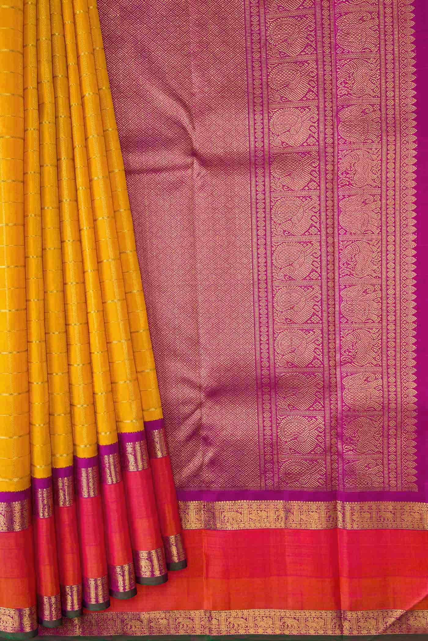 Pure Silk Pure Zari Mustard Dual Tone Kanchipuram Saree