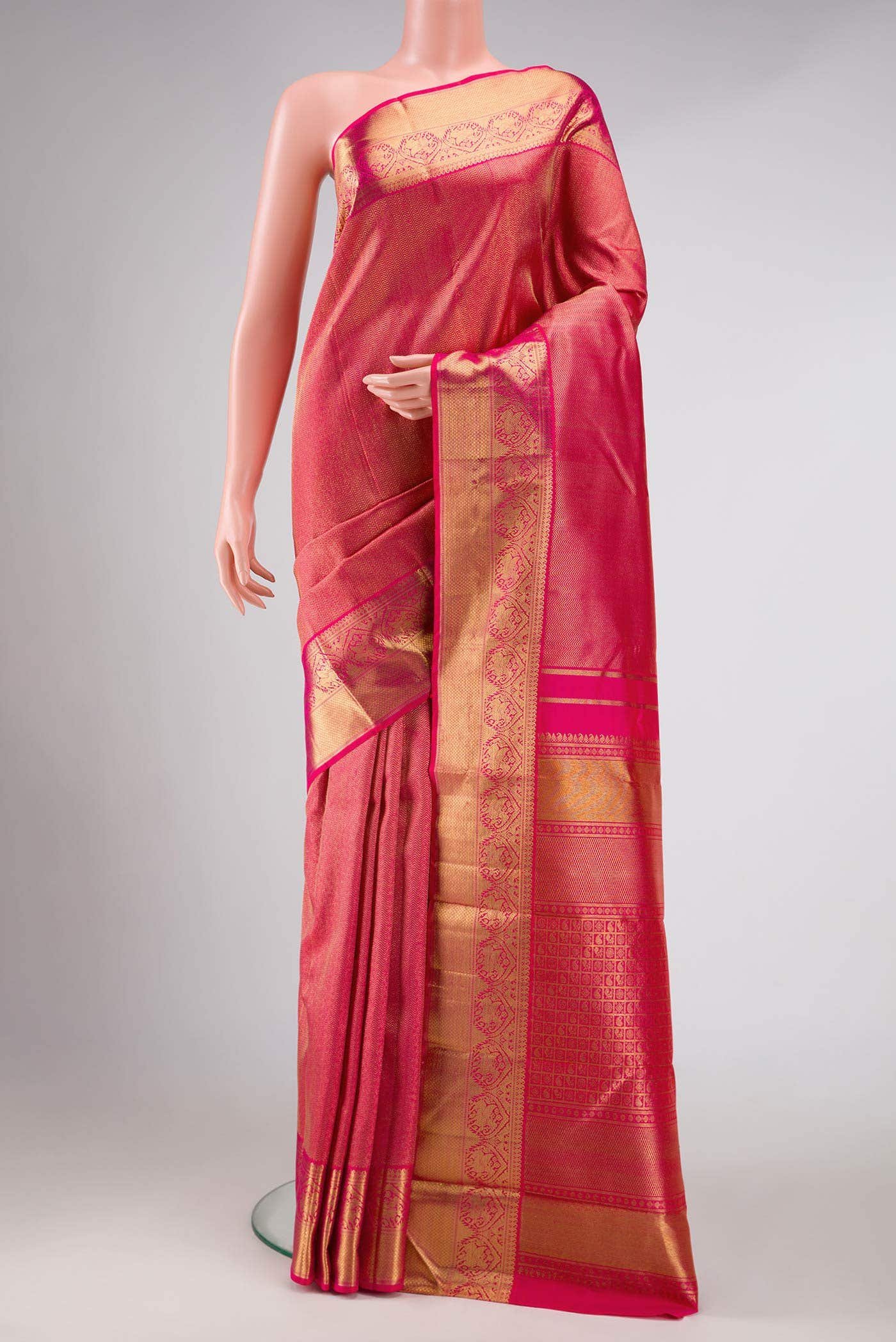 Pure Silk Pure Zari Pink Kanchipuram Saree