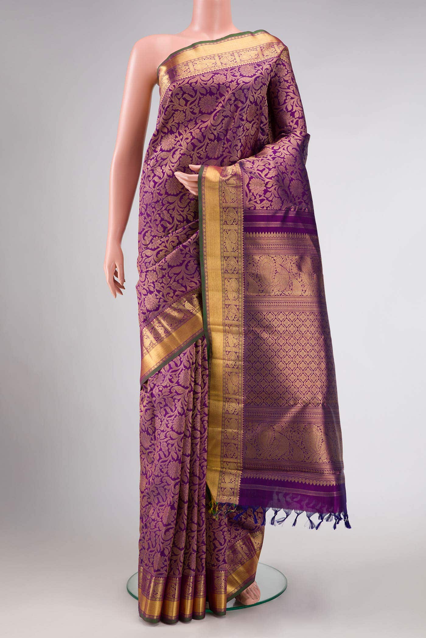 Pure Silk Pure Zari Purple Dual Tone Kanchipuram Saree