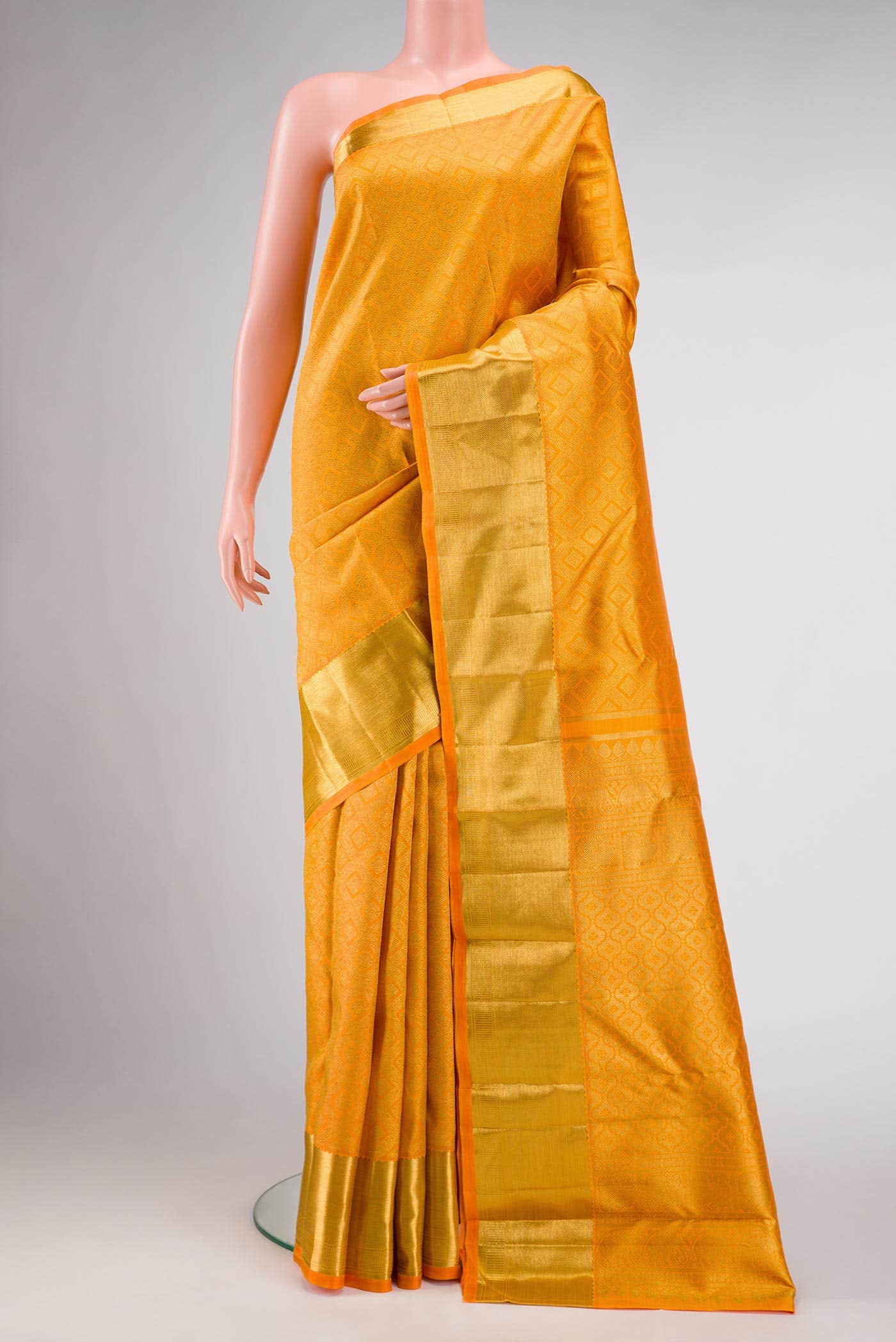 Pure Silk Pure Zari Yellow Dual Tone Kanchipuram Saree