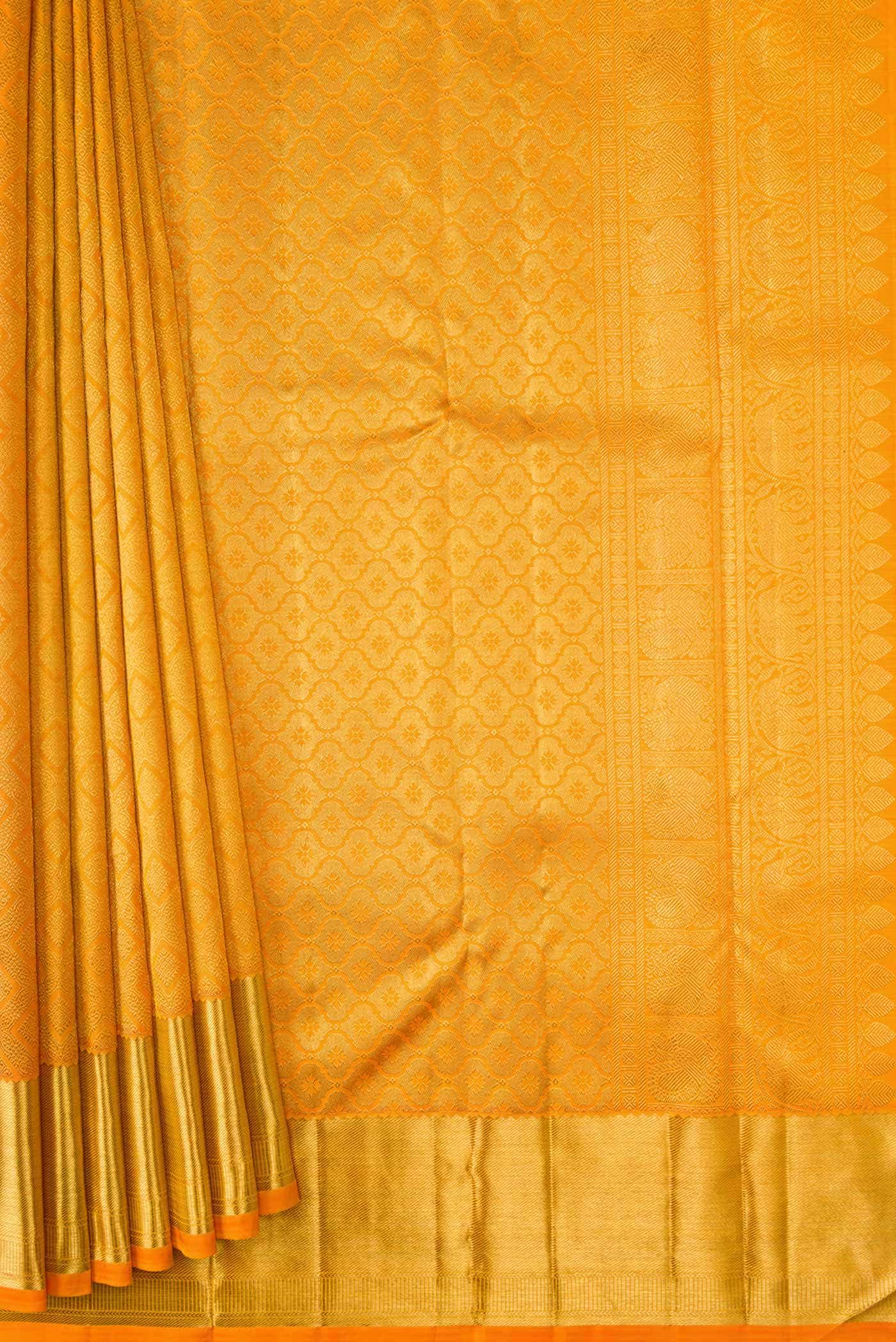 Pure Silk Pure Zari Yellow Dual Tone Kanchipuram Saree