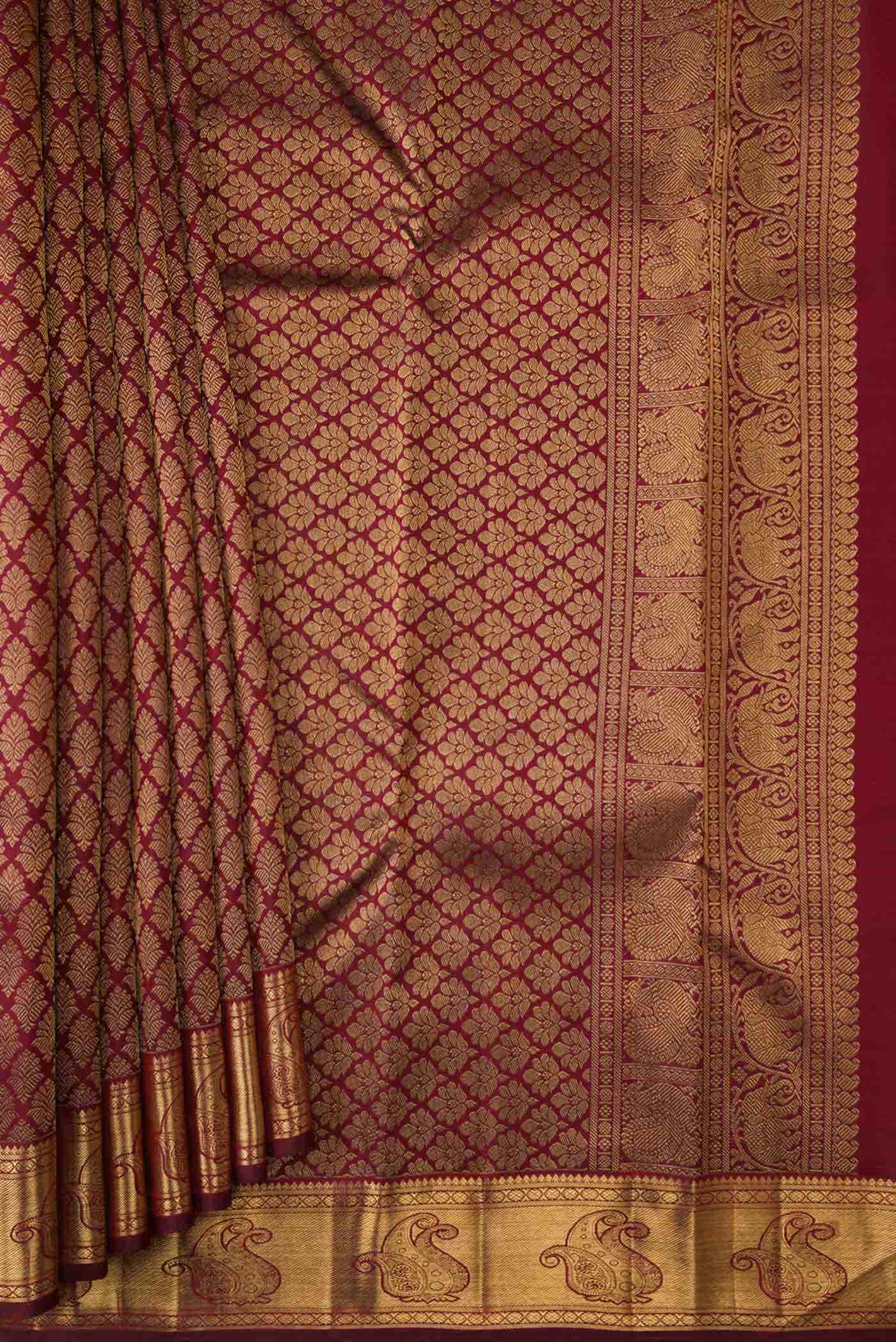 Pure Silk Pure Zari Maroon Dual Tone Kanchipuram Saree