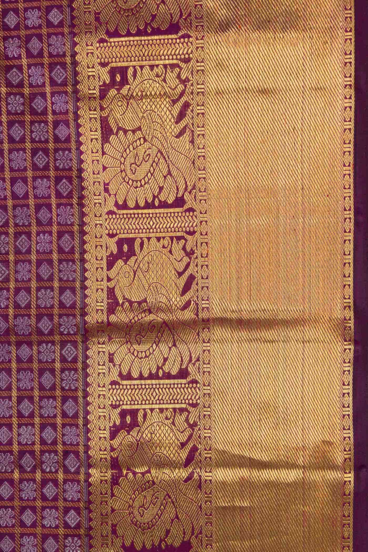 Pure Silk Pure Zari Purple Dual Tone Kanchipuram Saree