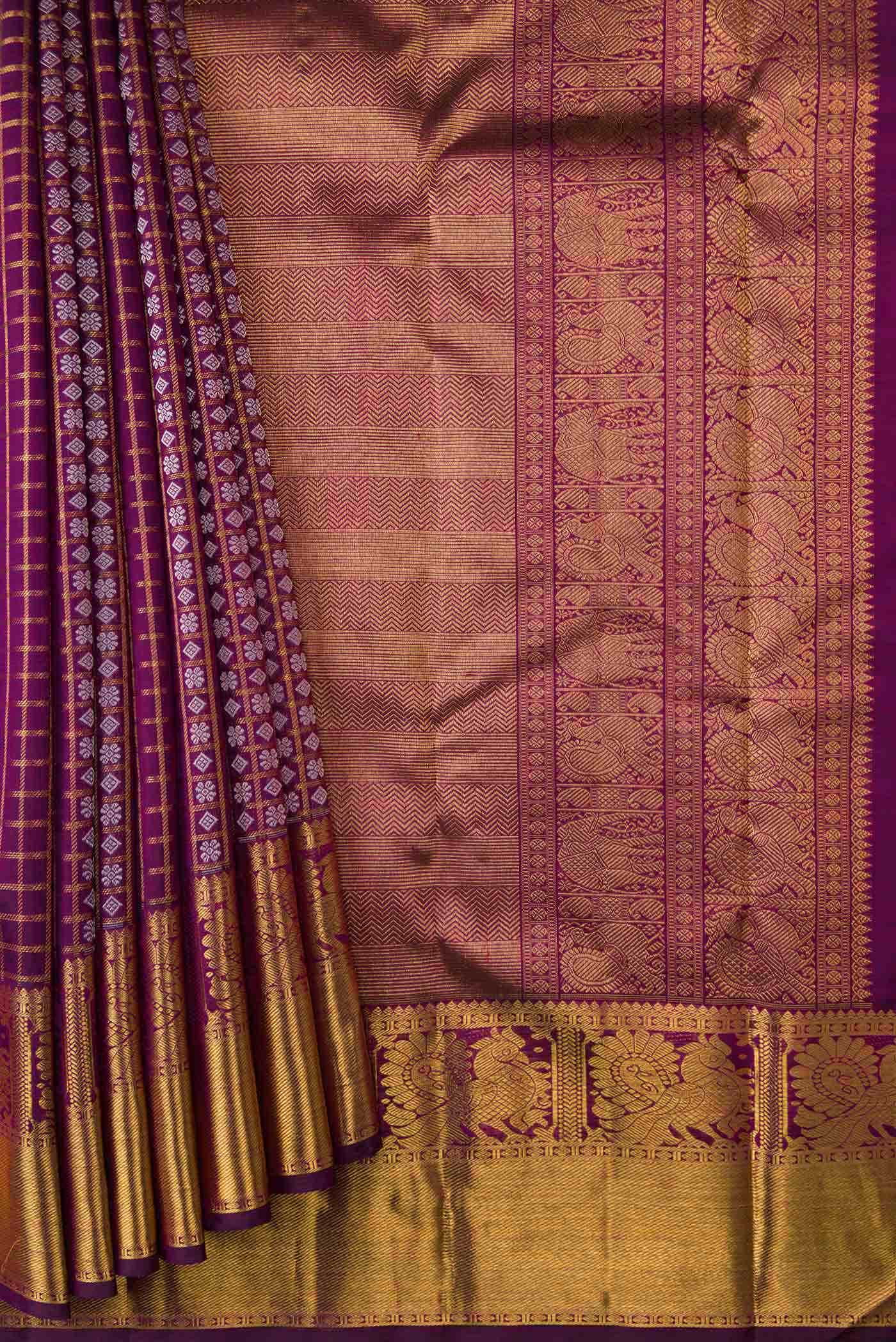 Pure Silk Pure Zari Purple Dual Tone Kanchipuram Saree