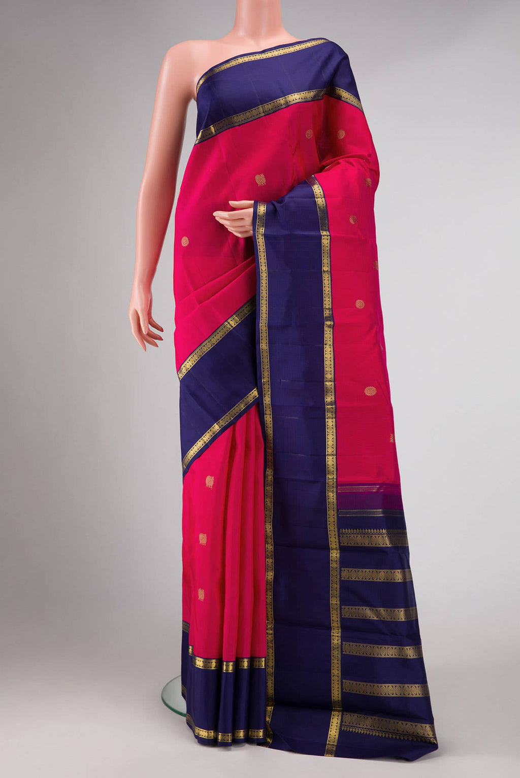 Pure Silk Pure Zari Rani Pink Dual Tone Kanchipuram Saree