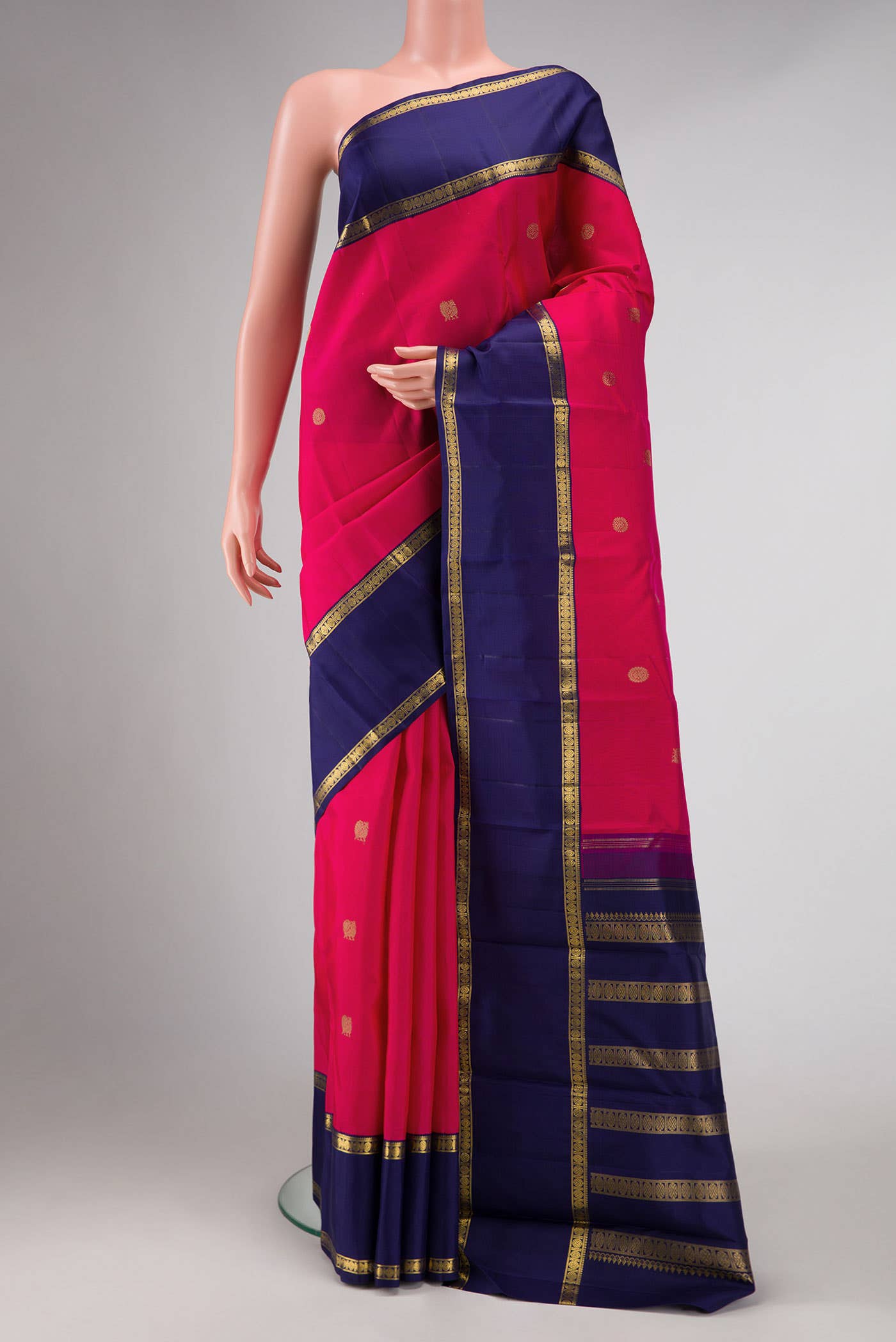 Pure Silk Pure Zari Rani Pink Dual Tone Kanchipuram Saree