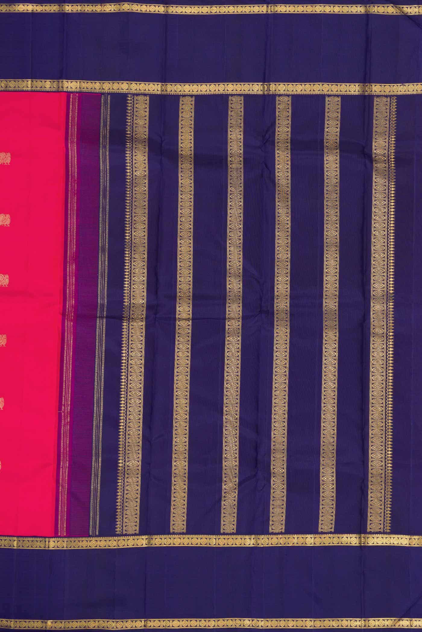 Pure Silk Pure Zari Rani Pink Dual Tone Kanchipuram Saree