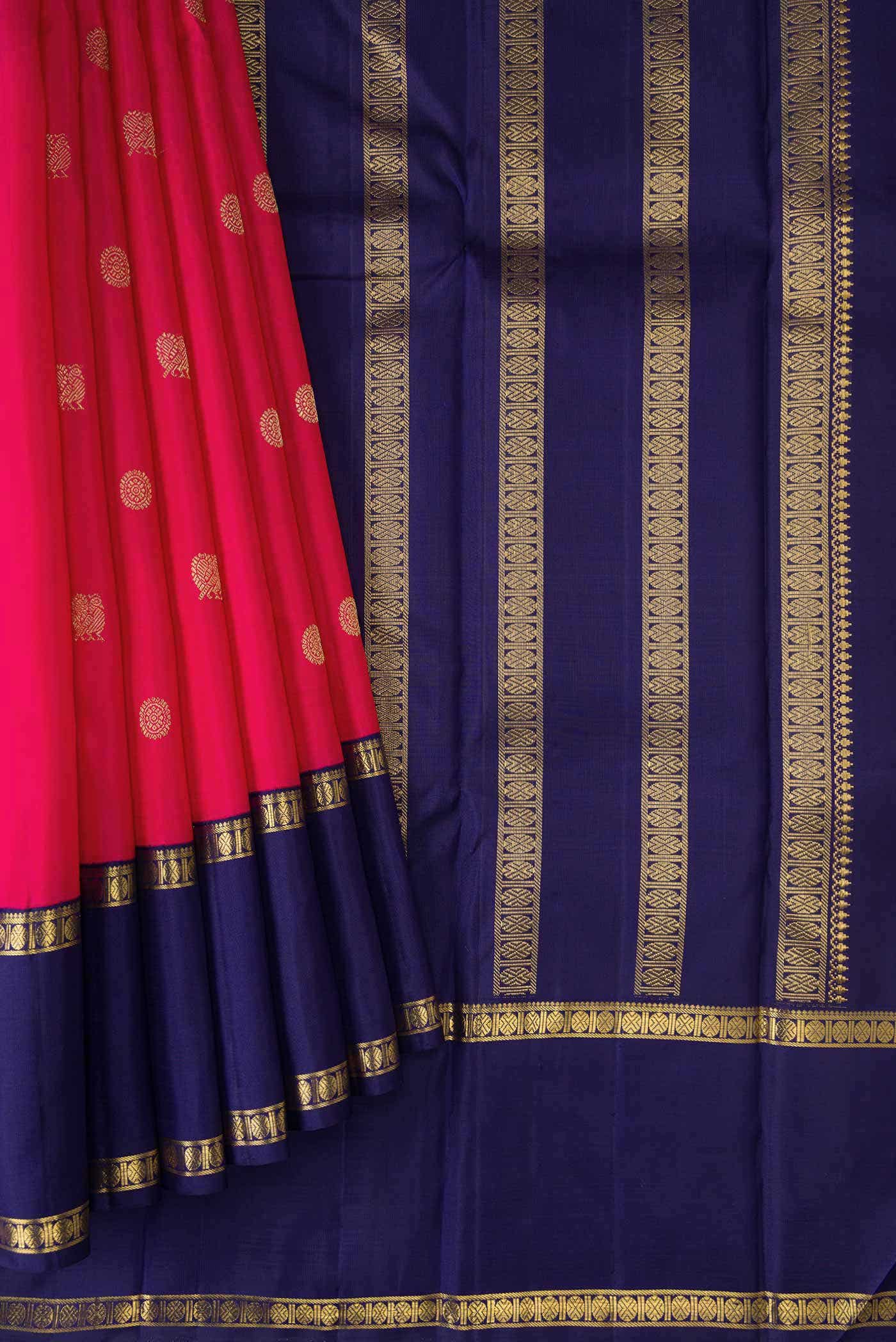 Pure Silk Pure Zari Rani Pink Dual Tone Kanchipuram Saree