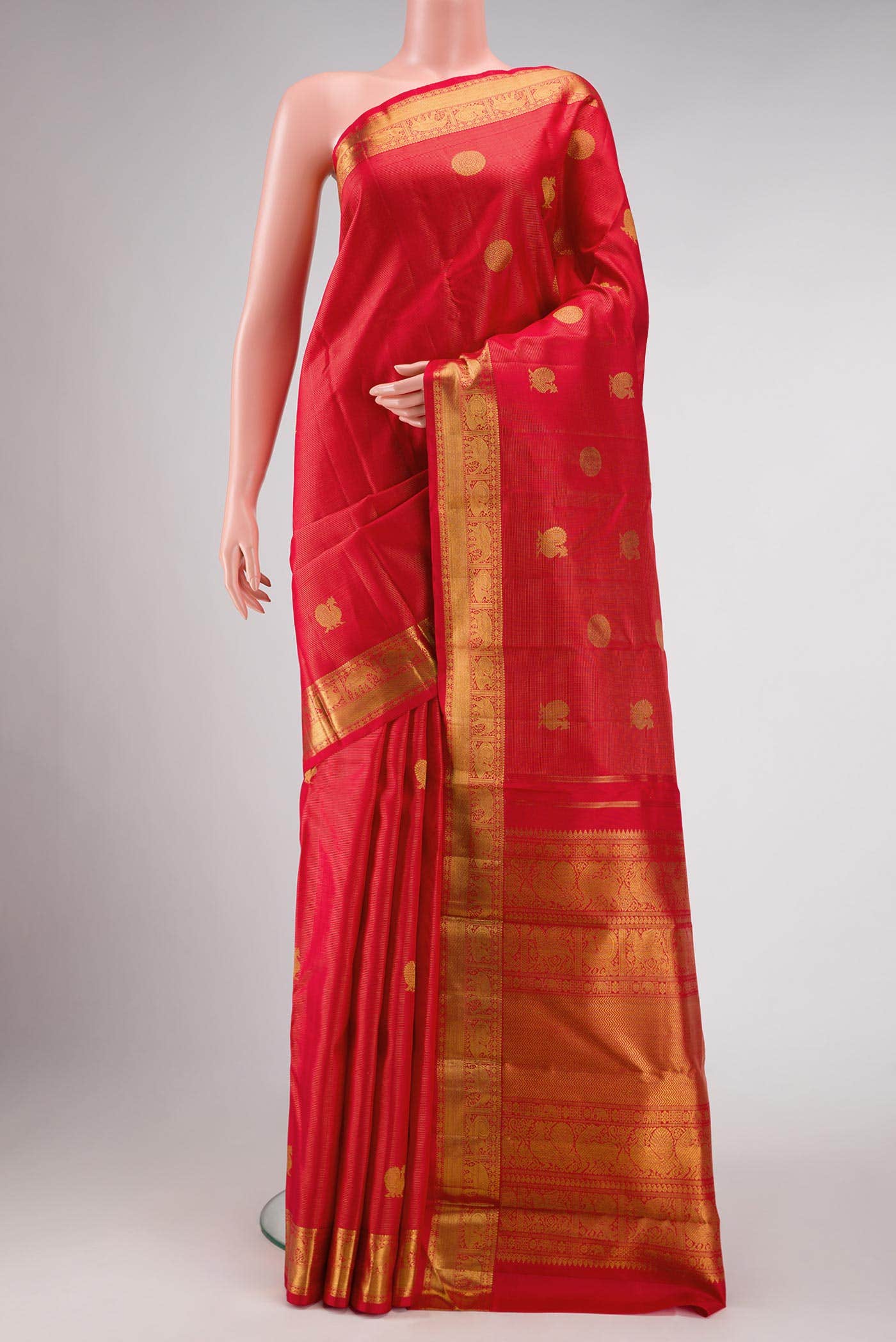 Pure Silk Pure Zari Brick Orange Dual Tone Kanchipuram Saree