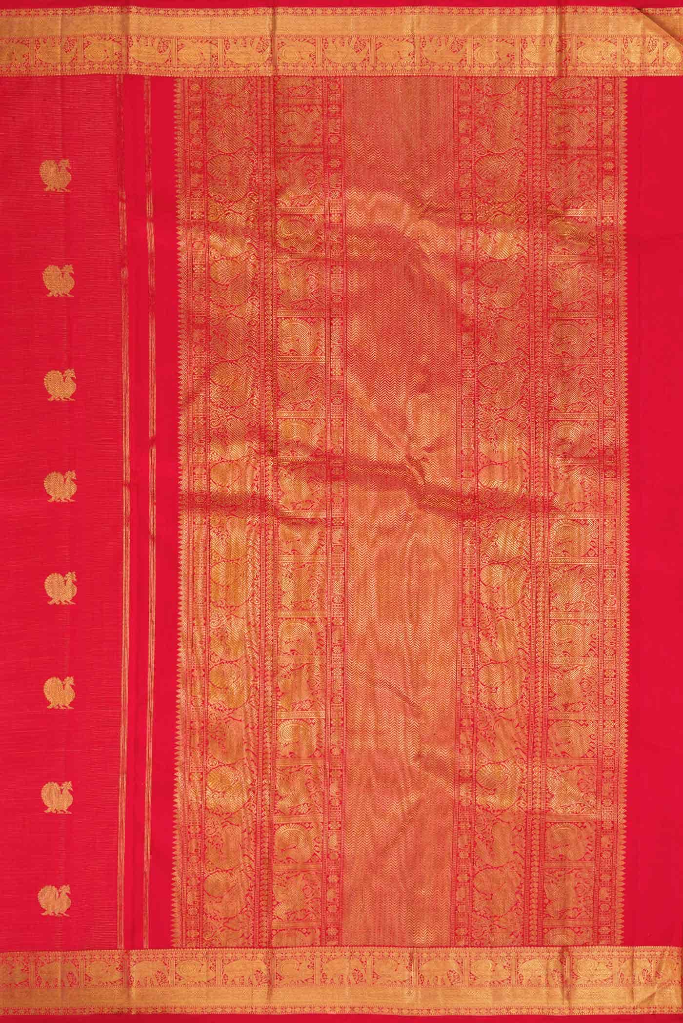 Pure Silk Pure Zari Brick Orange Dual Tone Kanchipuram Saree