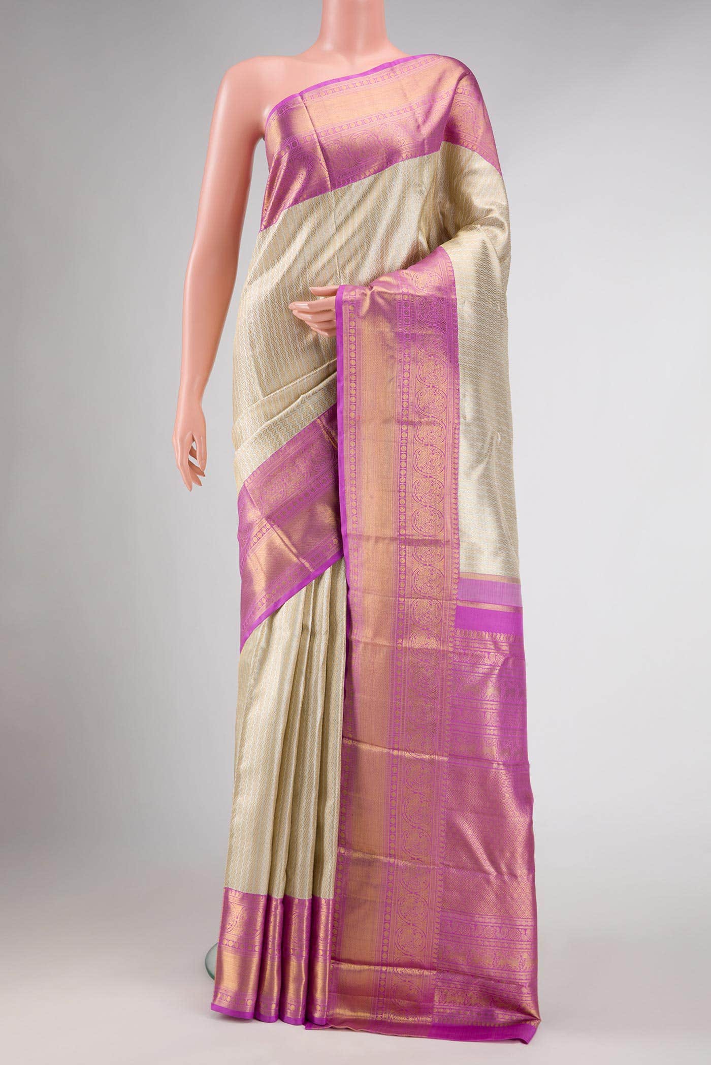Pure Silk Pure Zari Off White Dual Tone Kanchipuram Tissue Saree