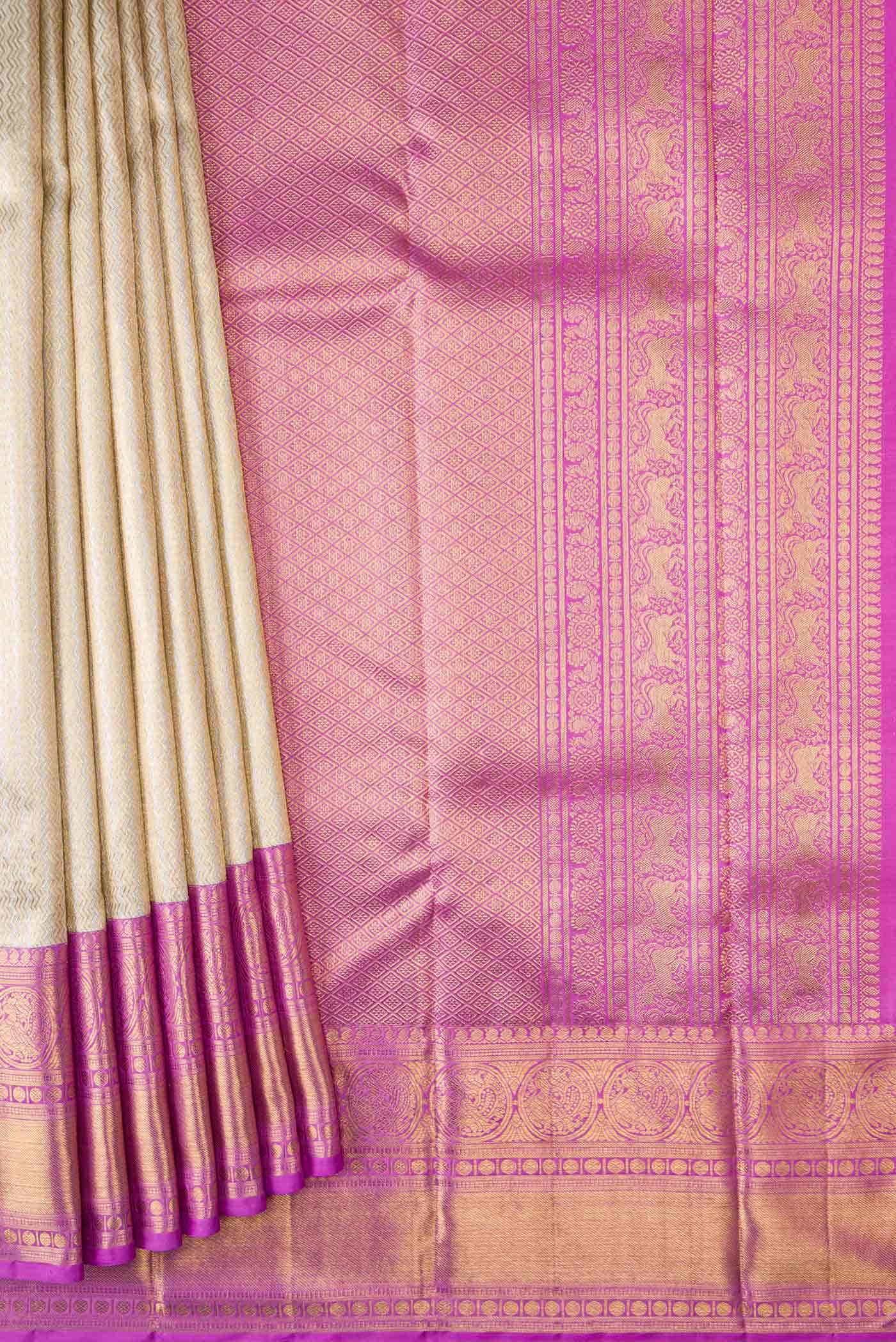 Pure Silk Pure Zari Off White Dual Tone Kanchipuram Tissue Saree