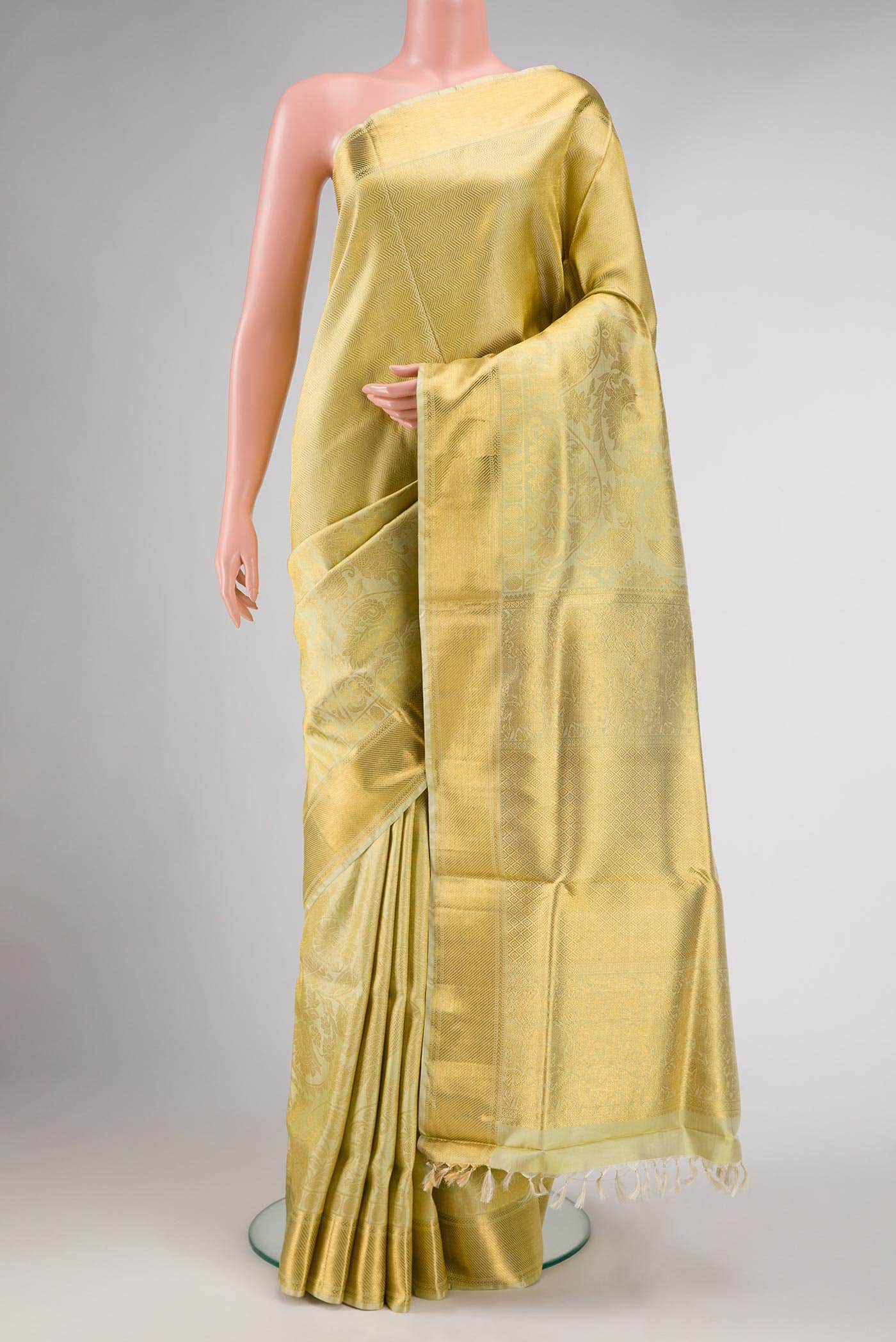 Pure Silk Pure Zari Gold Dual Tone Kanchipuram Saree