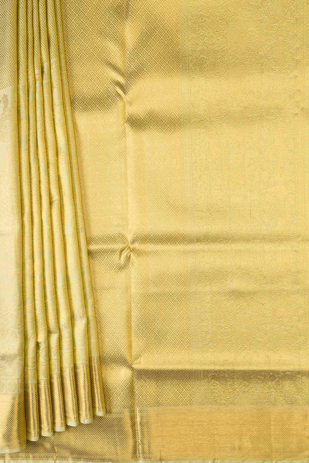 Pure Silk Pure Zari Gold Dual Tone Kanchipuram Saree