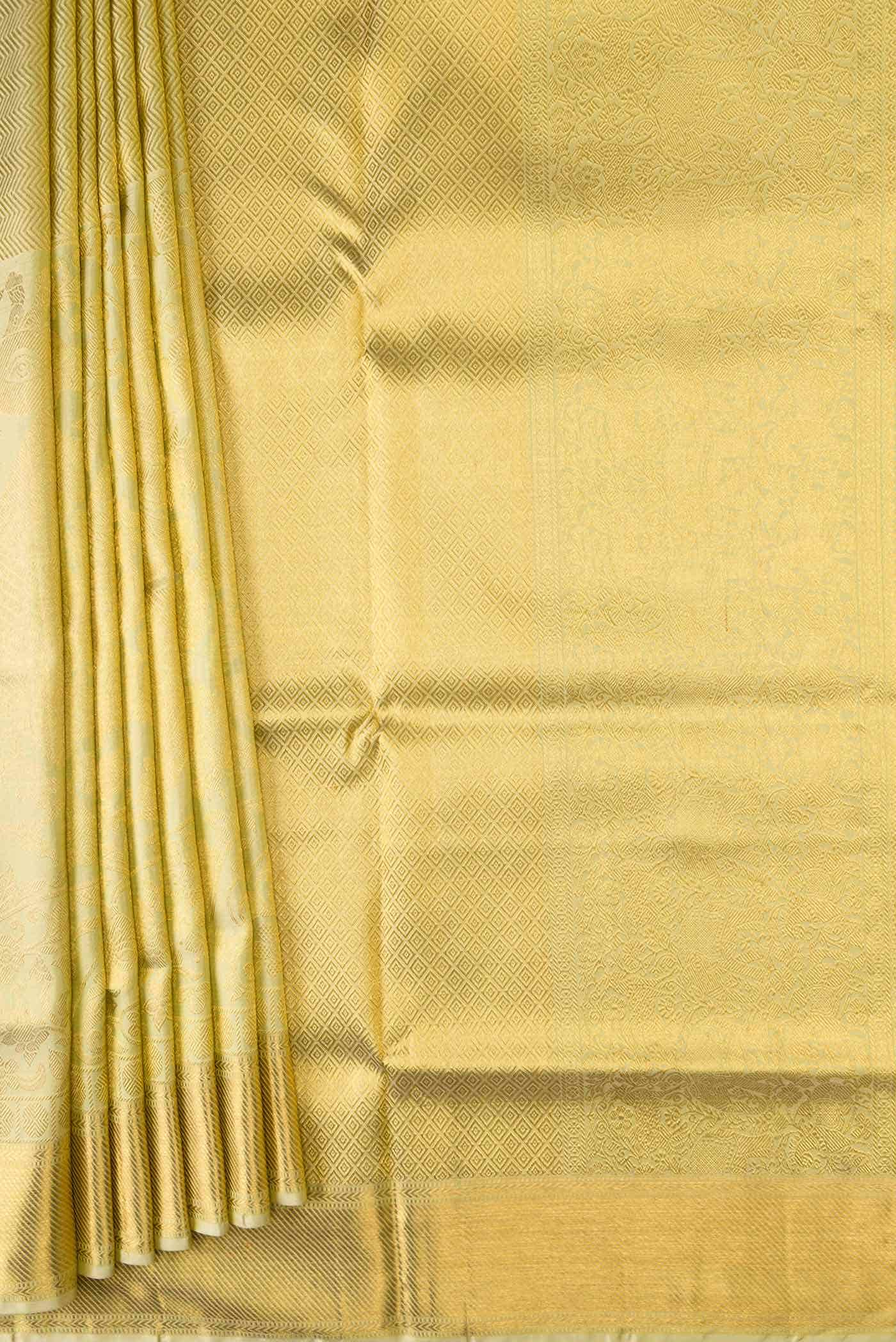 Pure Silk Pure Zari Gold Dual Tone Kanchipuram Saree