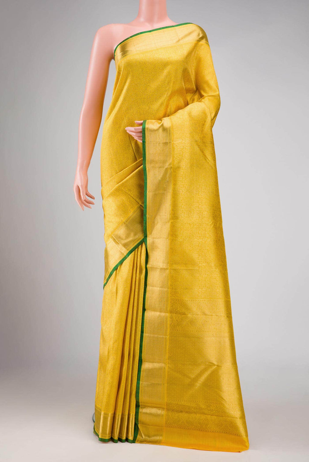 Pure Silk Pure Zari Yellow Kanchipuram Saree