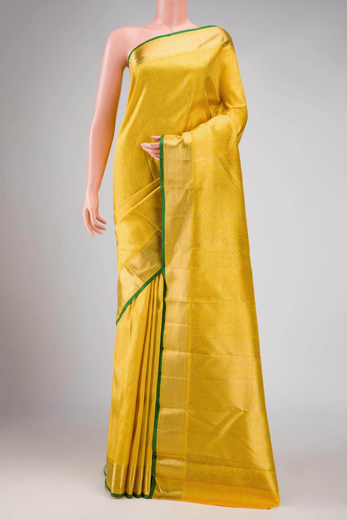 Pure Silk Pure Zari Yellow Kanchipuram Saree